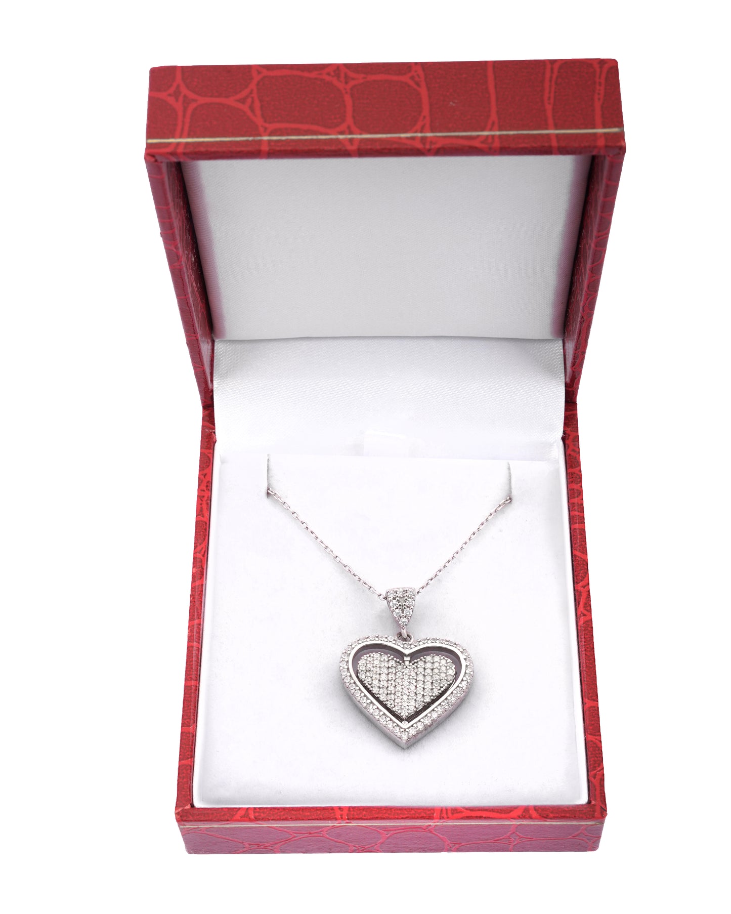 925 Silver Personalized Custom Rotating Heart Name Necklace (Silver)