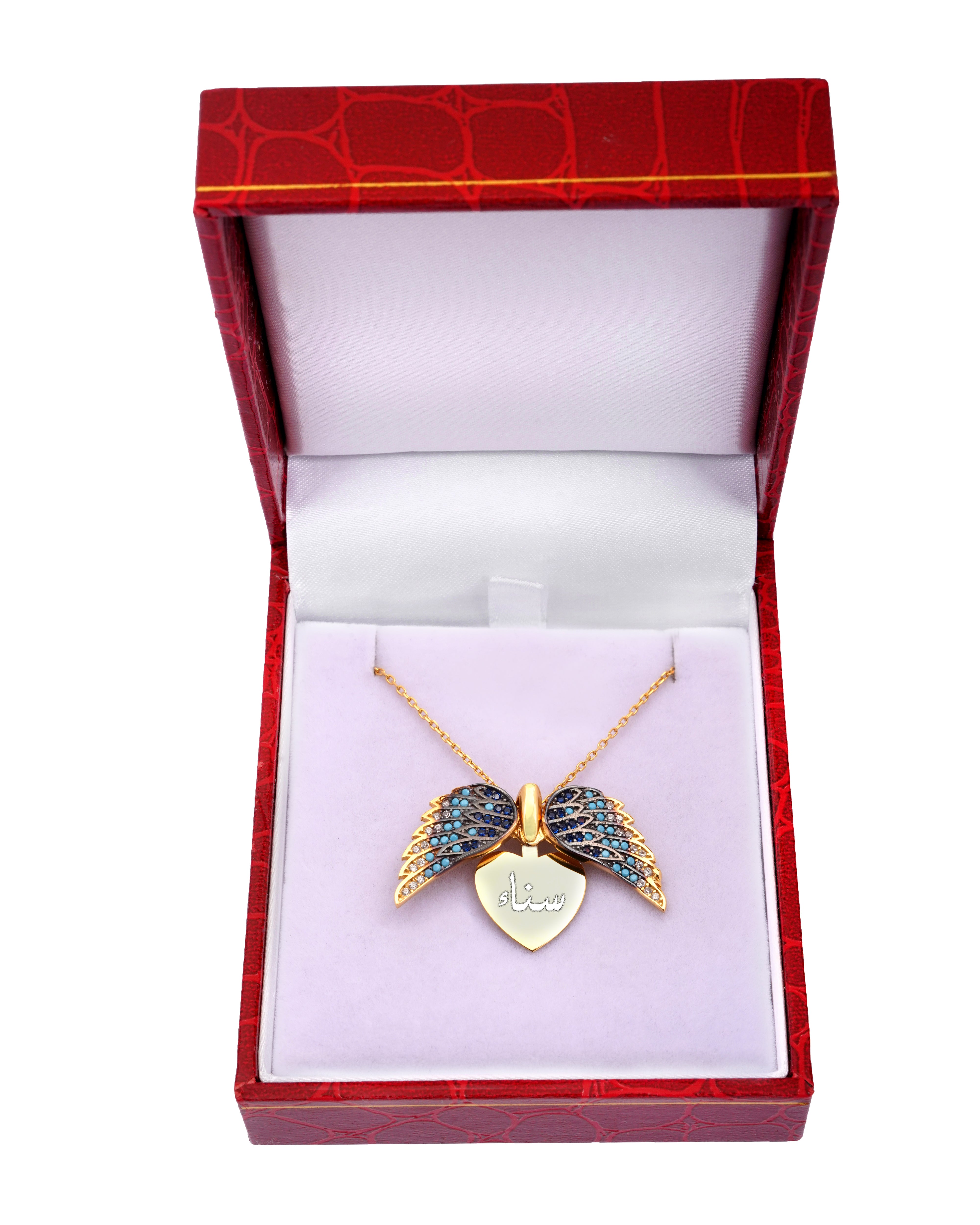925 Silver Personalized Custom Angel Wings Name Necklace (Multicolor Stones) - Leona Jewelry