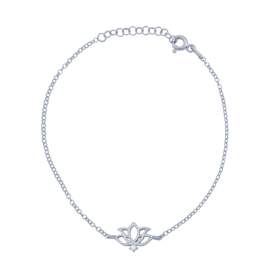 925 Silver Dainty Lotus Bracelet (Silver)