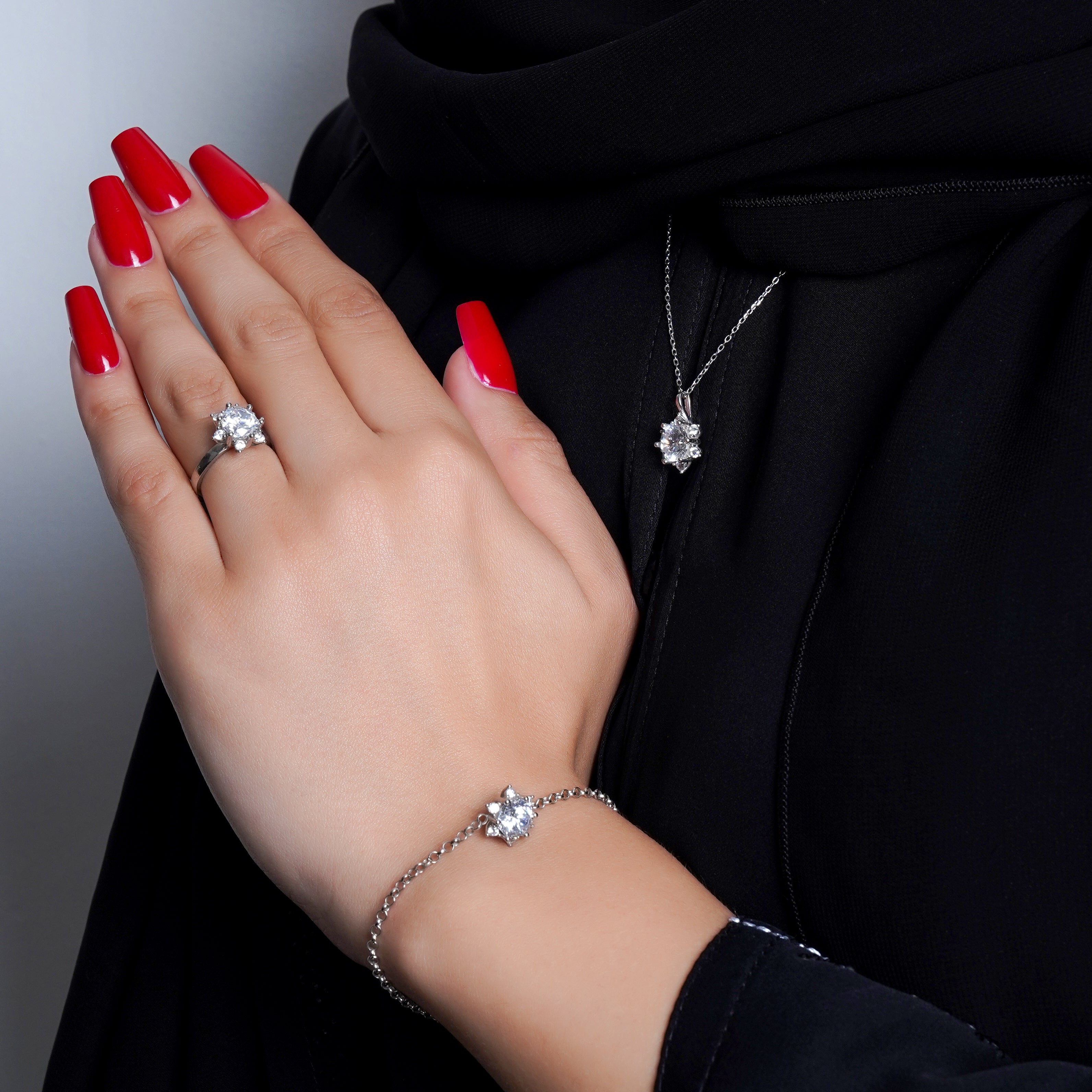 925 Silver White Star Jewelry Set (Silver) - Leona Jewelry