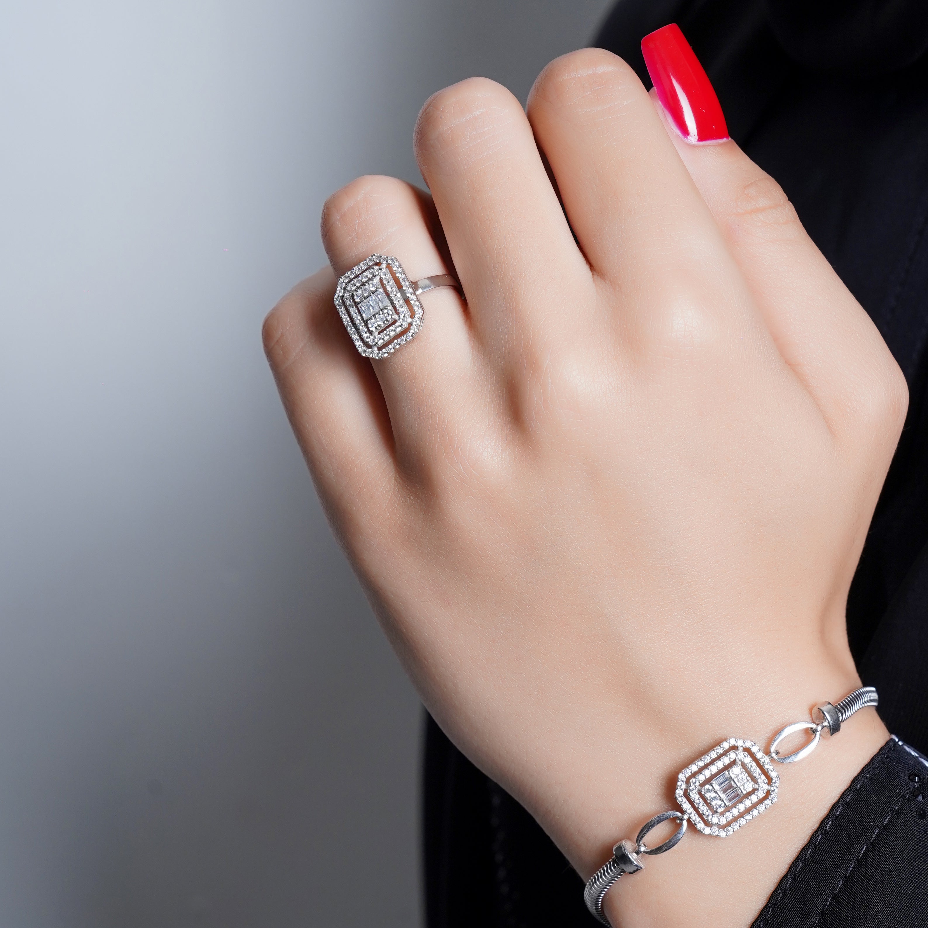 925 Silver Octagon Jewelry Set (Silver) - Leona Jewelry