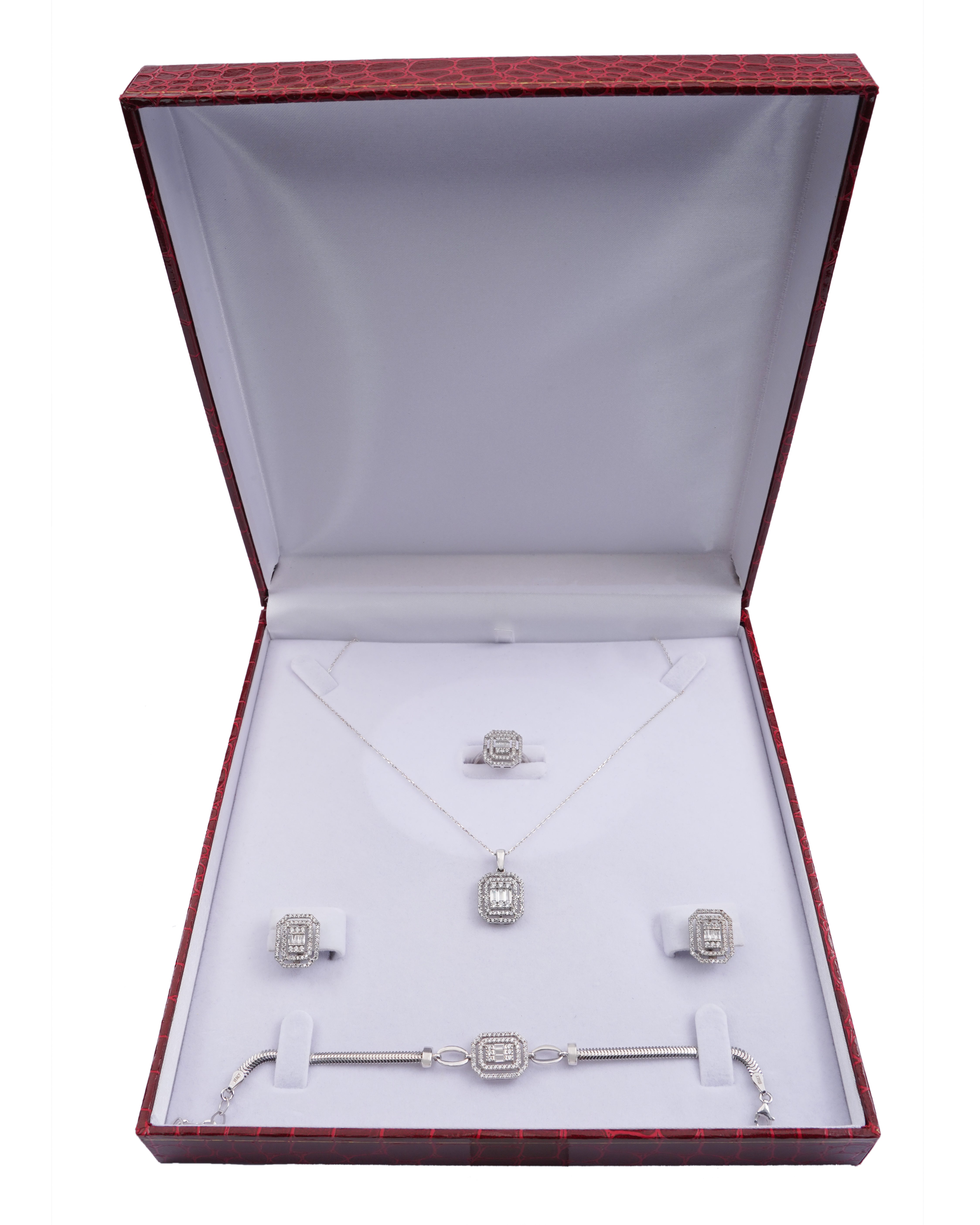 925 Silver Octagon Jewelry Set (Silver) - Leona Jewelry
