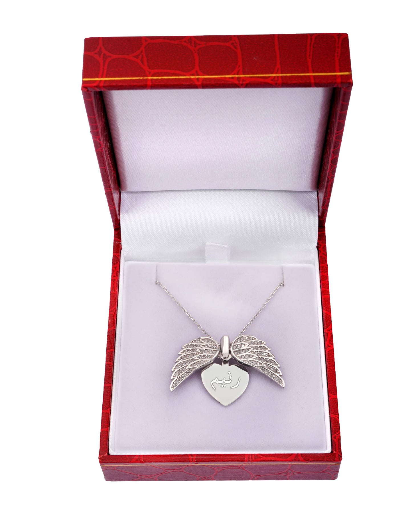 925 Silver Personalized Custom Angel Wings Name Necklace (White Stones)