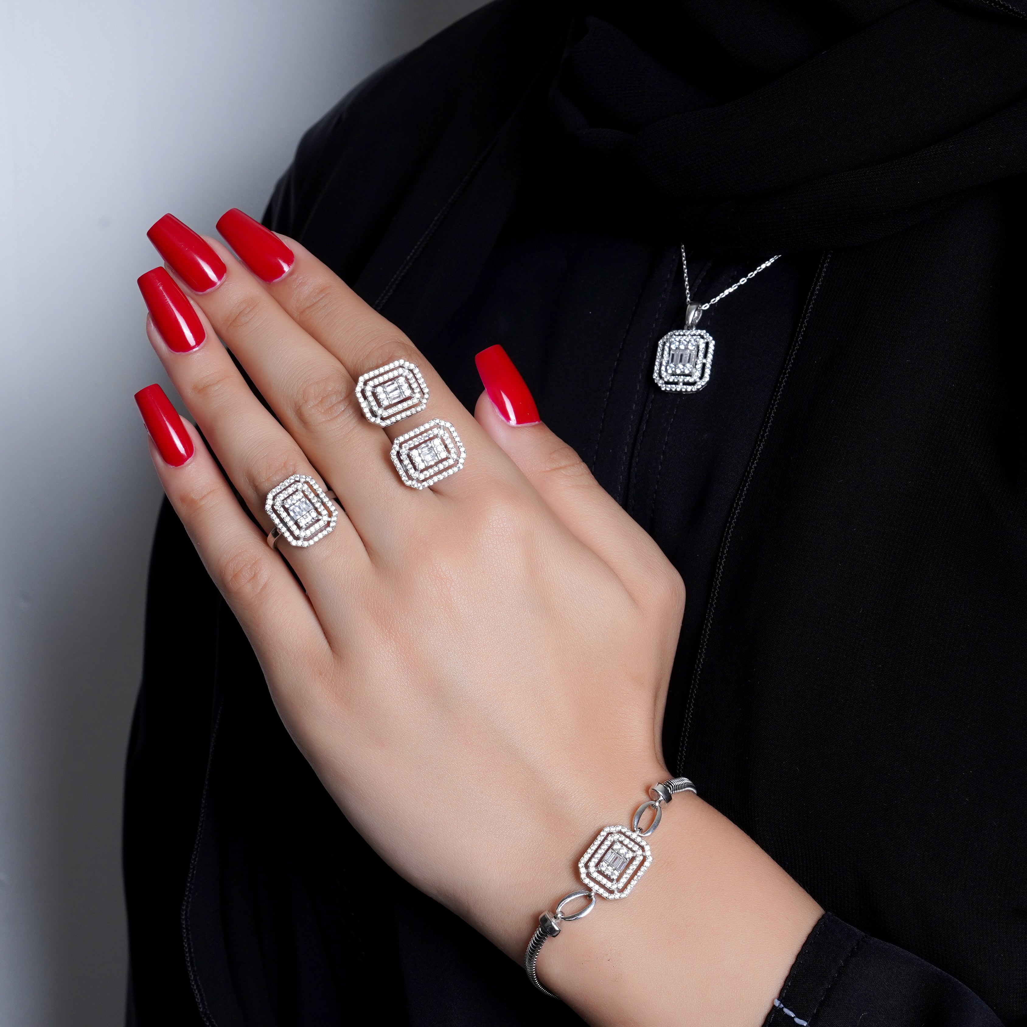 925 Silver Octagon Jewelry Set (Silver) - Leona Jewelry