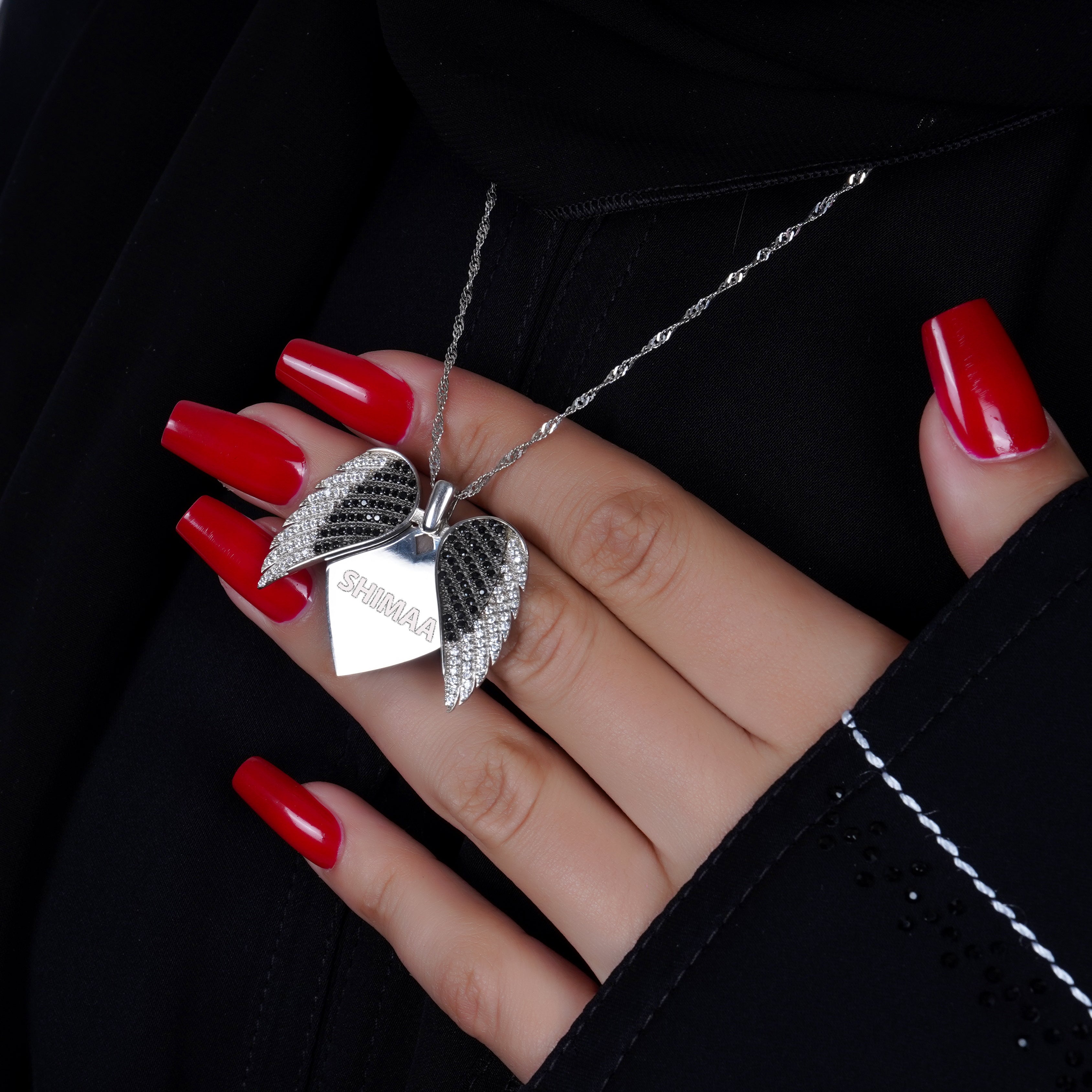 925 Silver Personalized Custom Big Angel Wings Name Necklace - Leona Jewelry