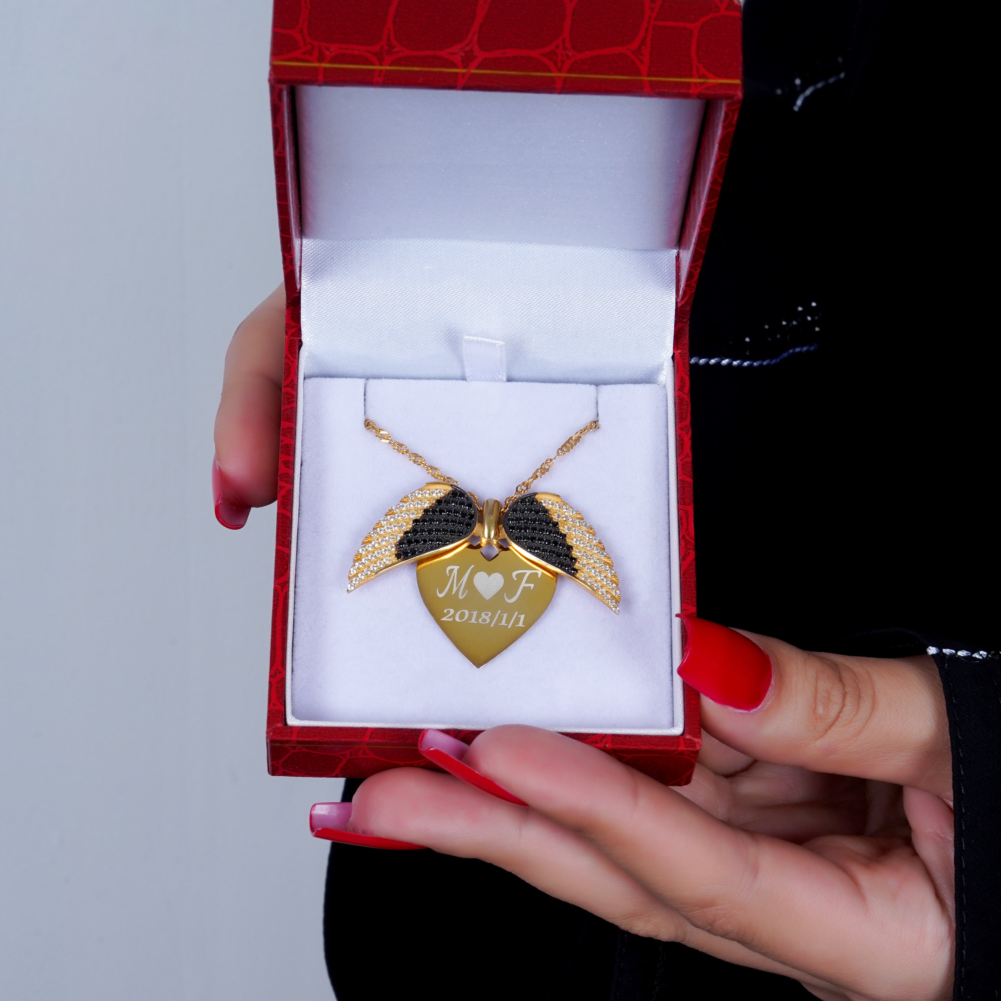 925 Silver Personalized Custom Big Angel Wings Name Necklace - Leona Jewelry