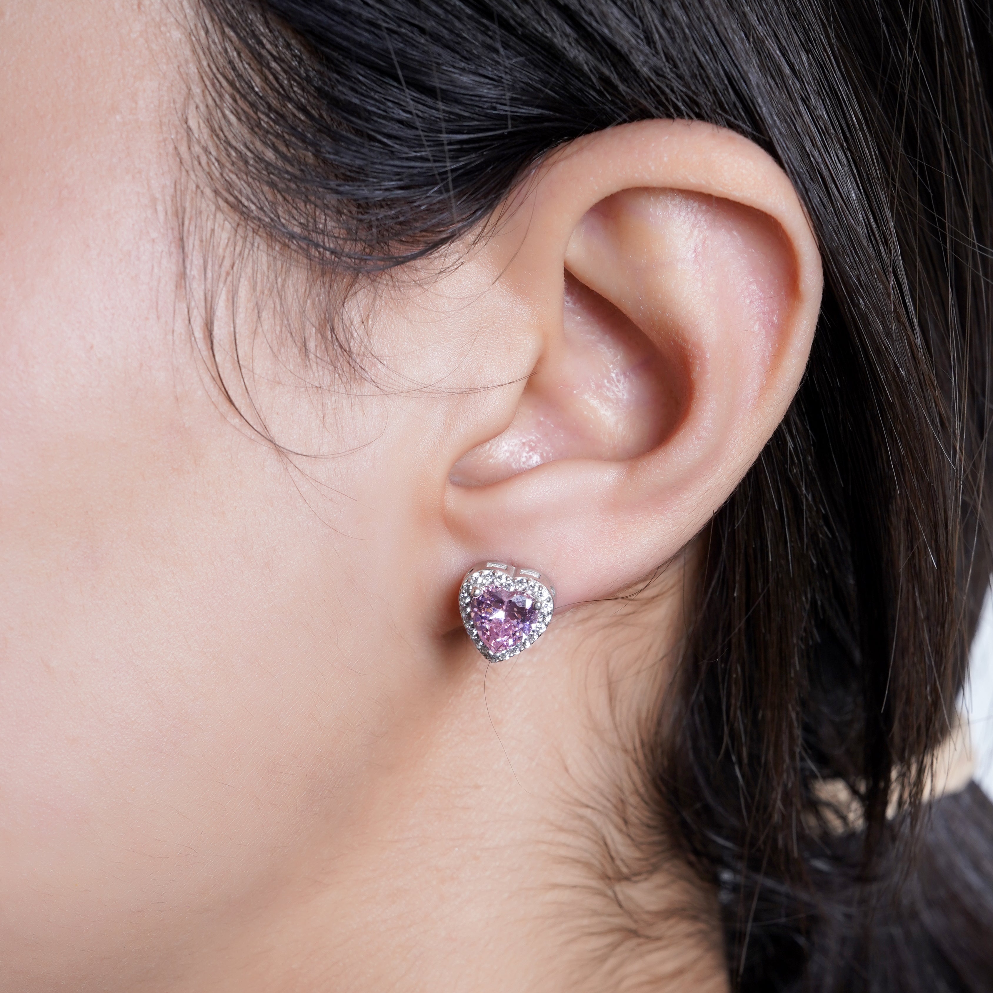 925 Silver Pink Heart Earrings - Leona Jewelry