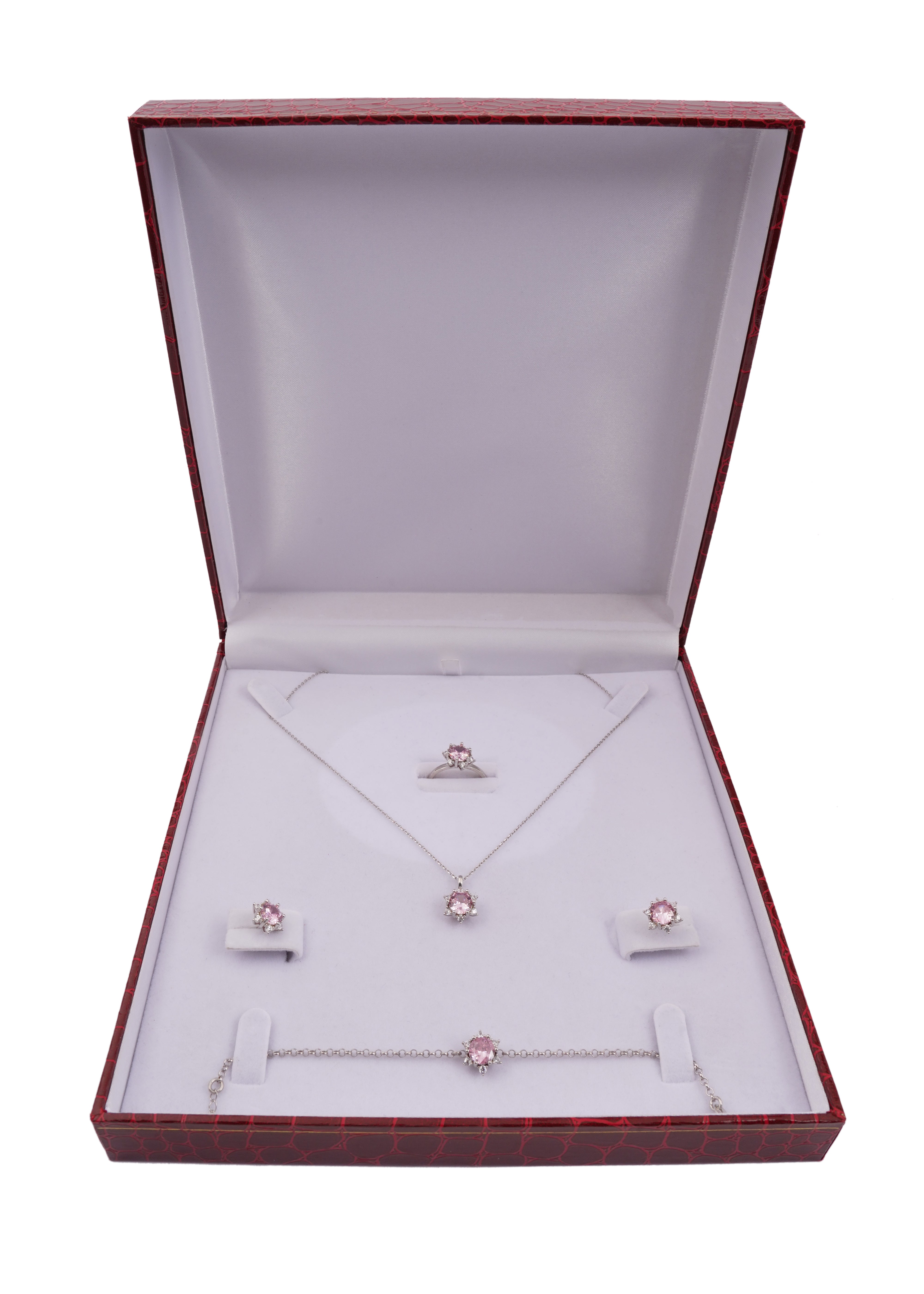 925 Silver Pink Star Jewelry Set (Silver) - Leona Jewelry