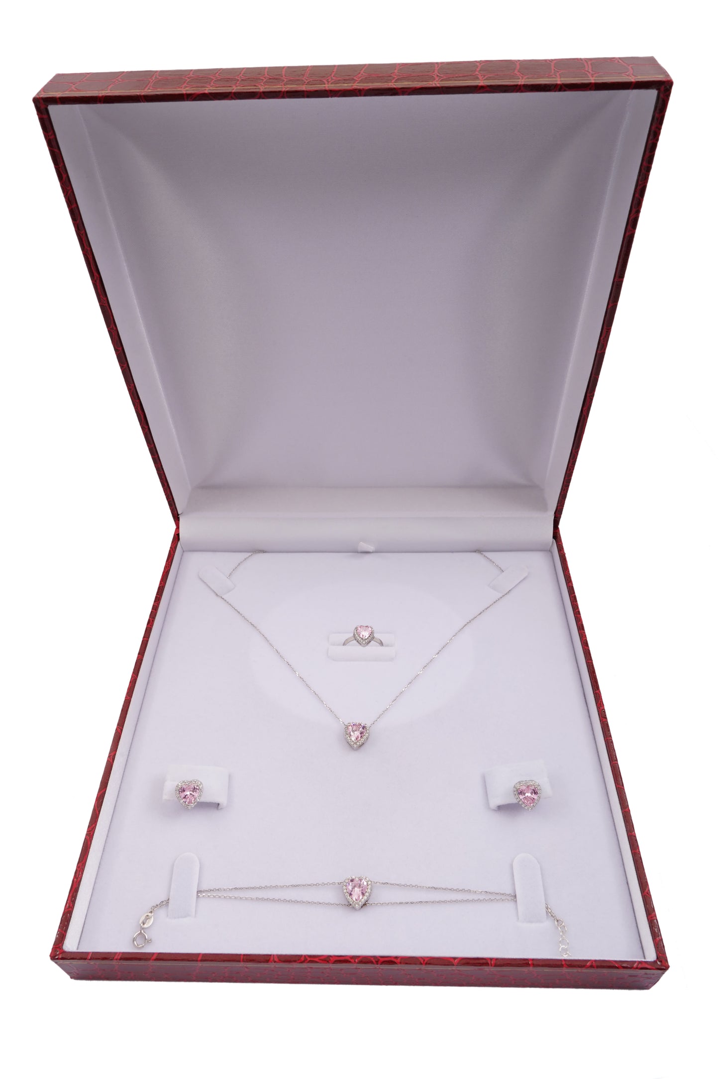 925 Silver Pink Heart Jewelry Set (Silver)