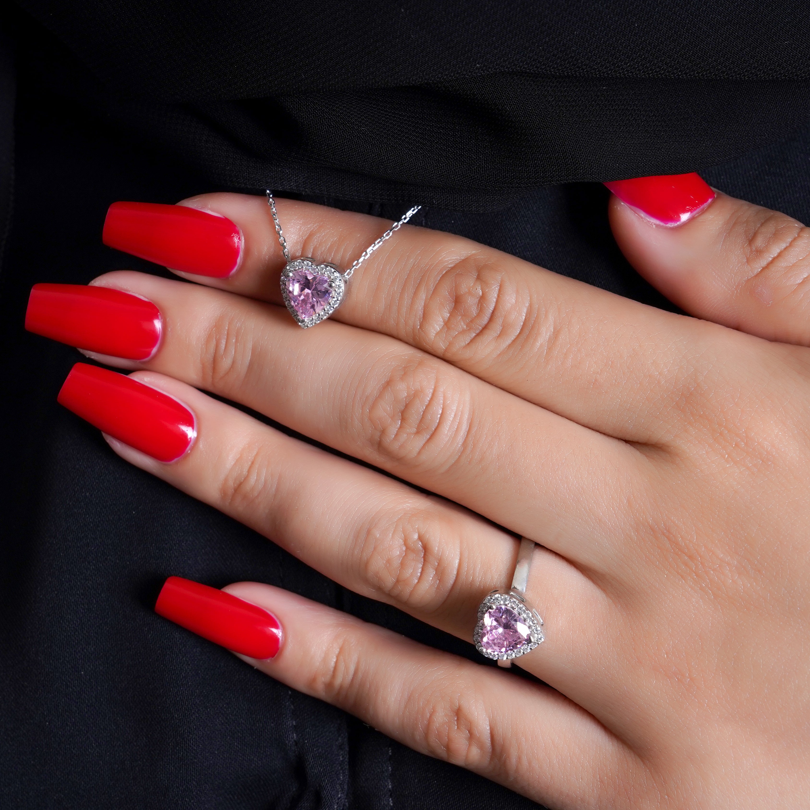 925 Silver Pink Heart Ring - Leona Jewelry