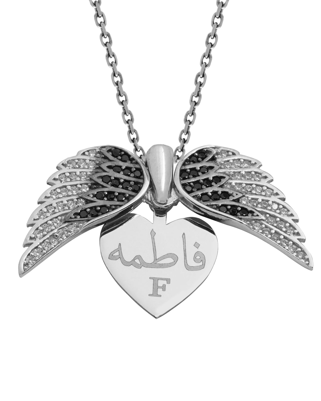 925 Silver Personalized Custom Love Angel Wings Jewelry Set (Silver)