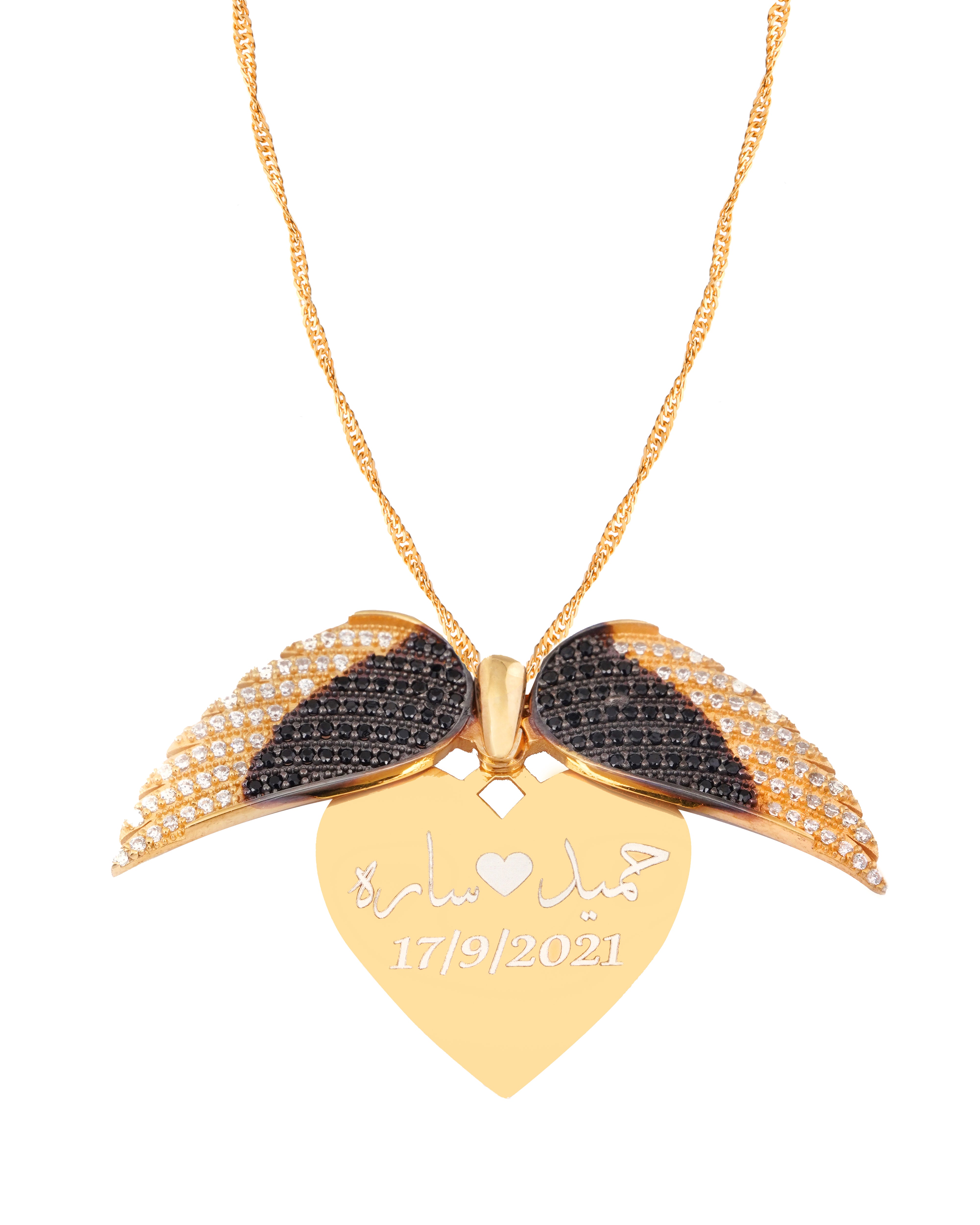 925 Silver Personalized Custom Big Angel Wings Name Necklace - Leona Jewelry