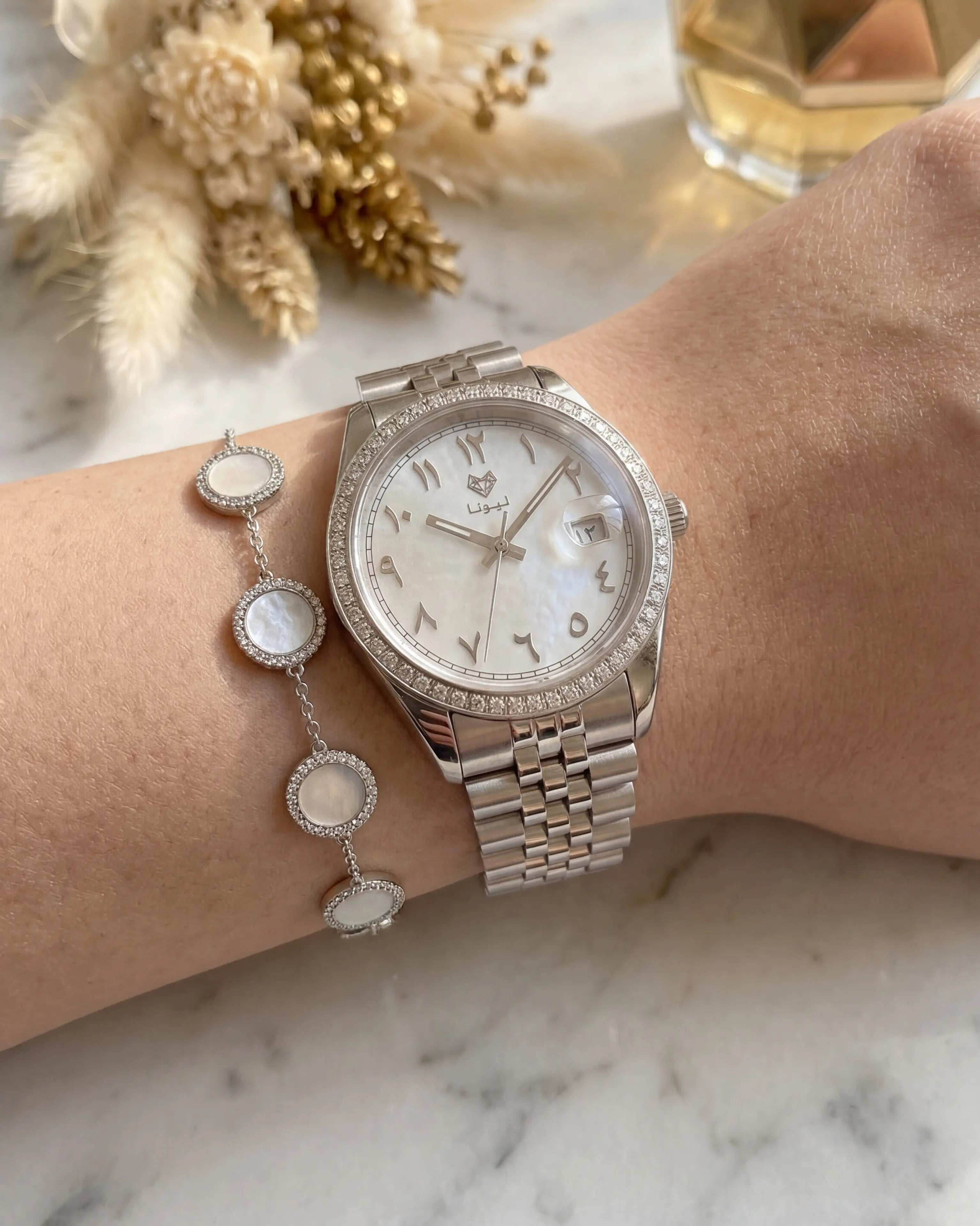 Perla White + Genuine Leather Strap