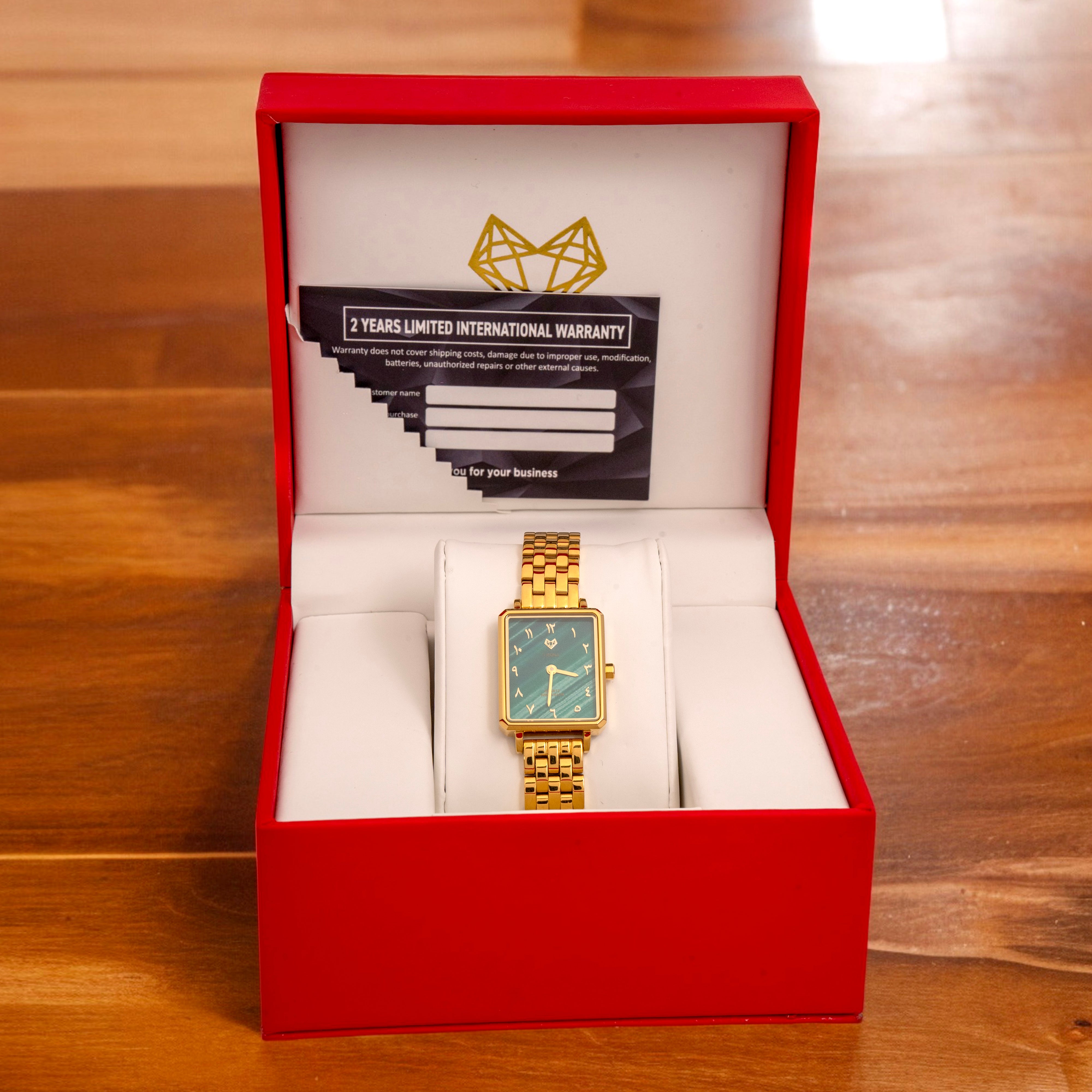 Elegance Watch Green Malachite Gold Plated - Leona Jewelry