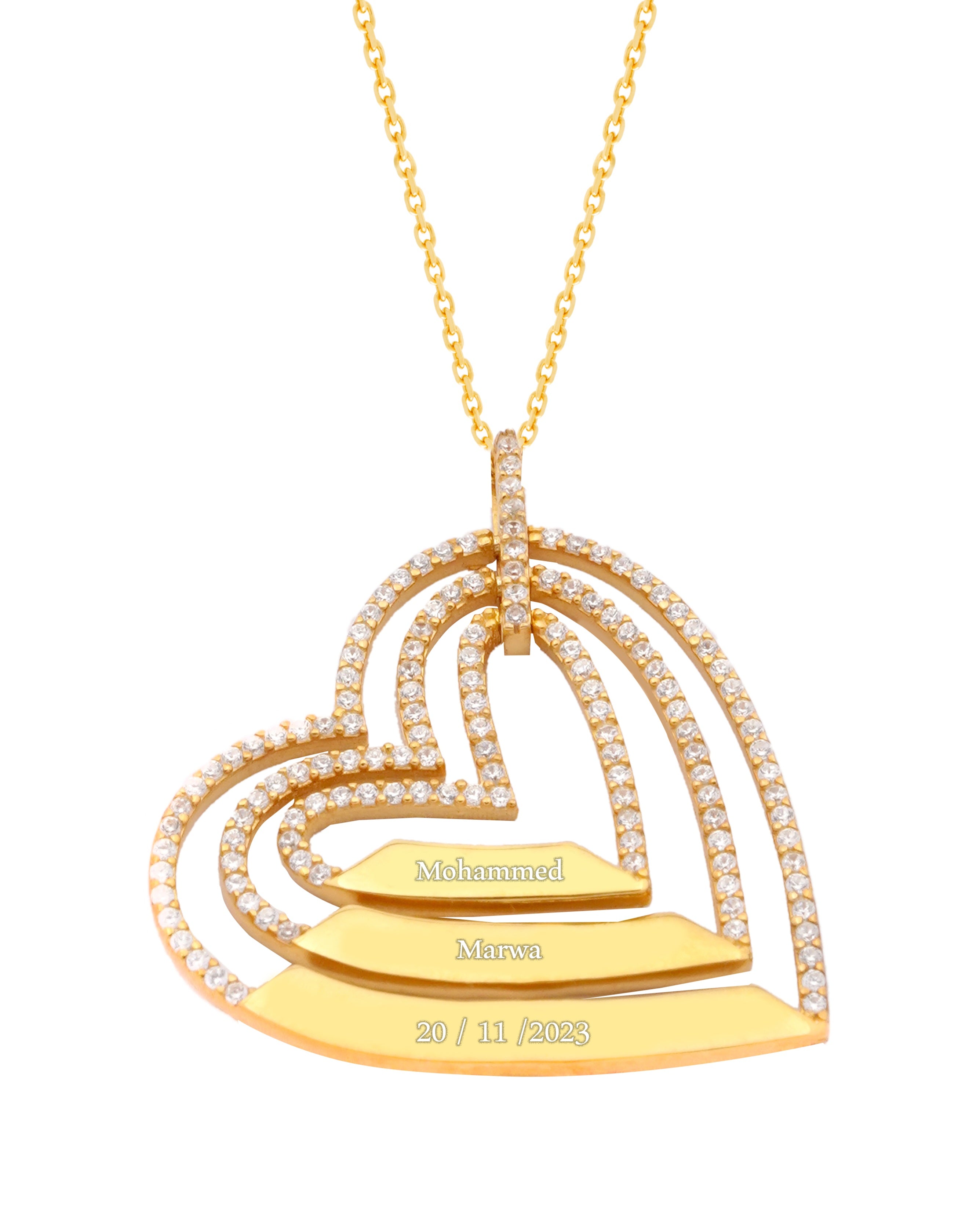 925 Silver Personalized Custom Trio Heart Name Necklace - Leona Jewelry