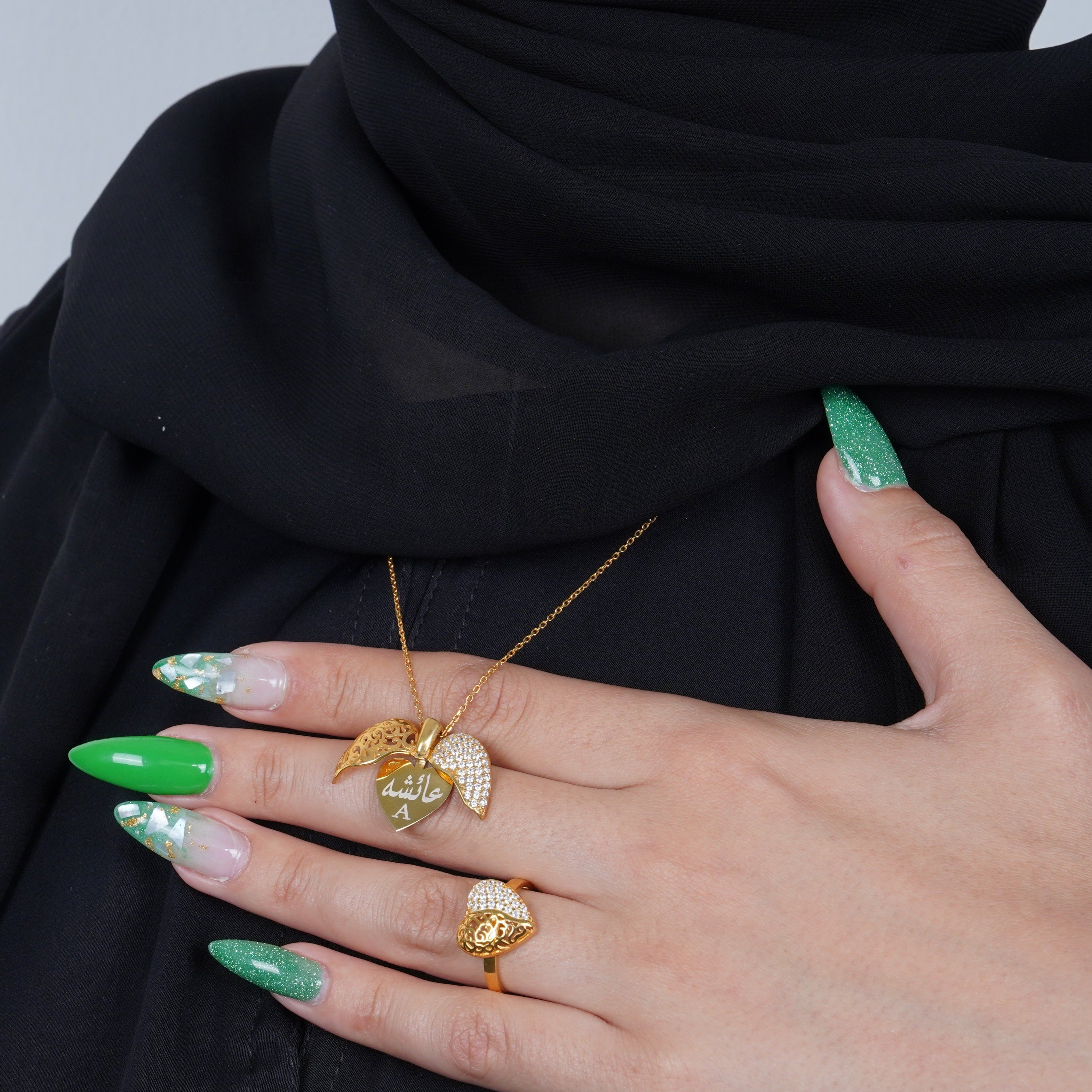 925 Silver Personalized Custom Golden Heart Jewelry Set - Leona Jewelry