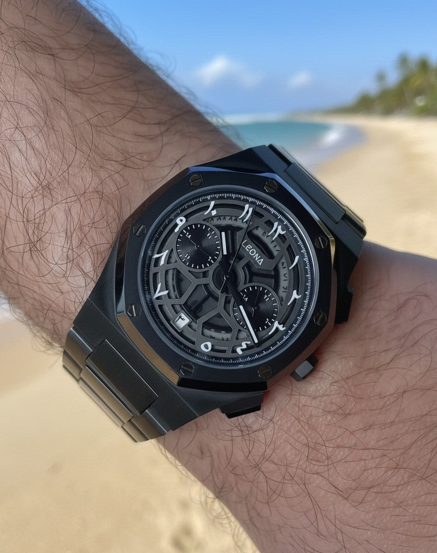 Royal Skeleton Black - 40mm / Full 316L Steel / Japanese Dual-Time Movement / Waterproof - Exclusive Collection