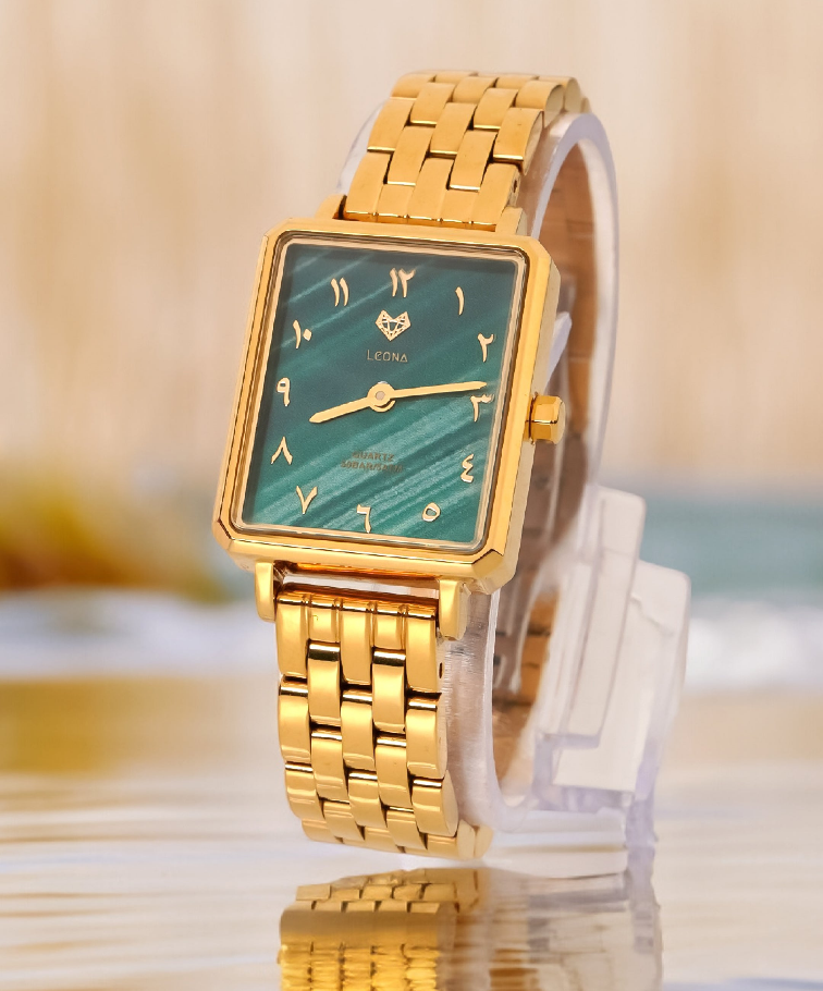 Elegance Watch Green Malachite Gold Plated