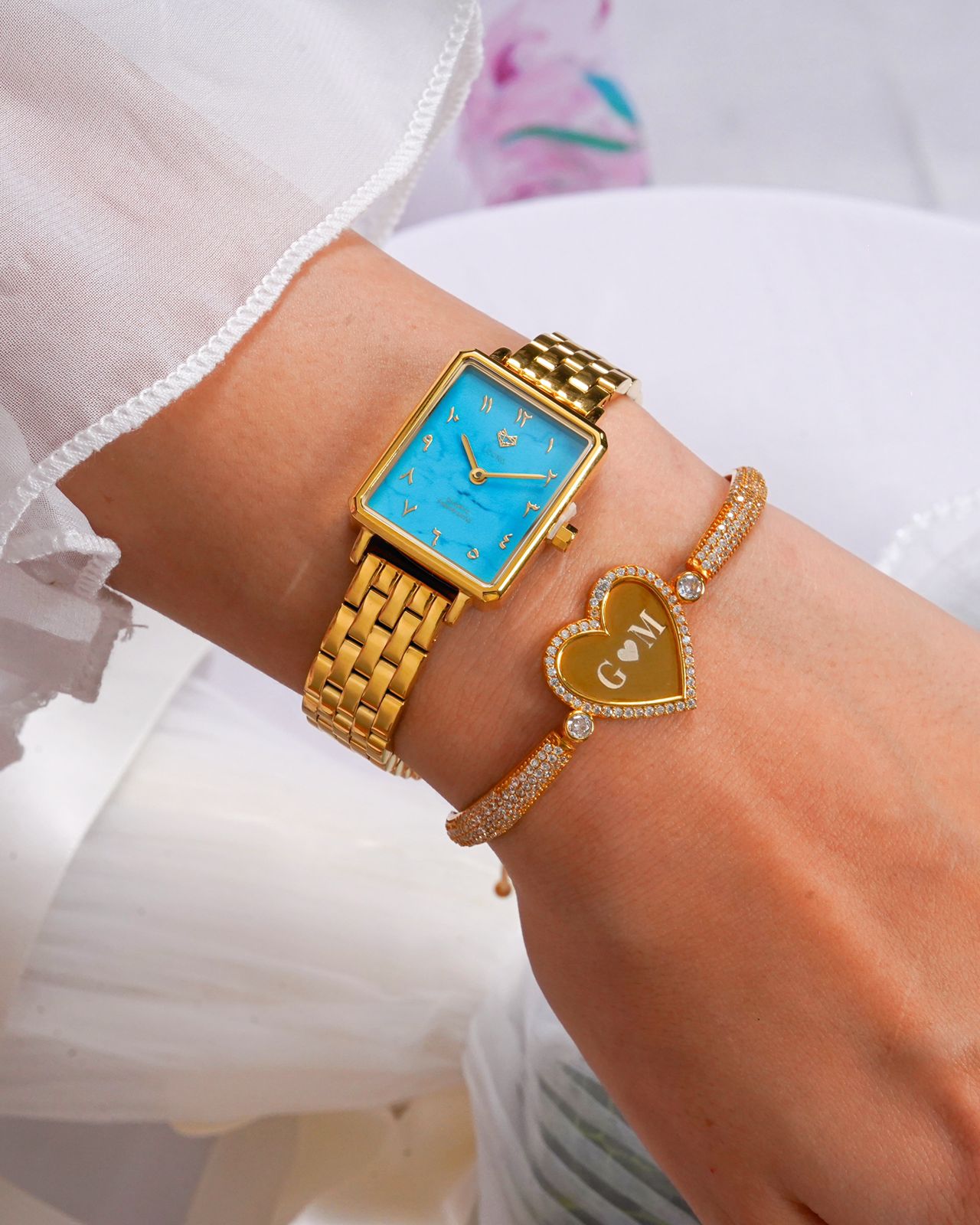 Elegance Watch Blue Turquoise Gold Plated - Leona Jewelry