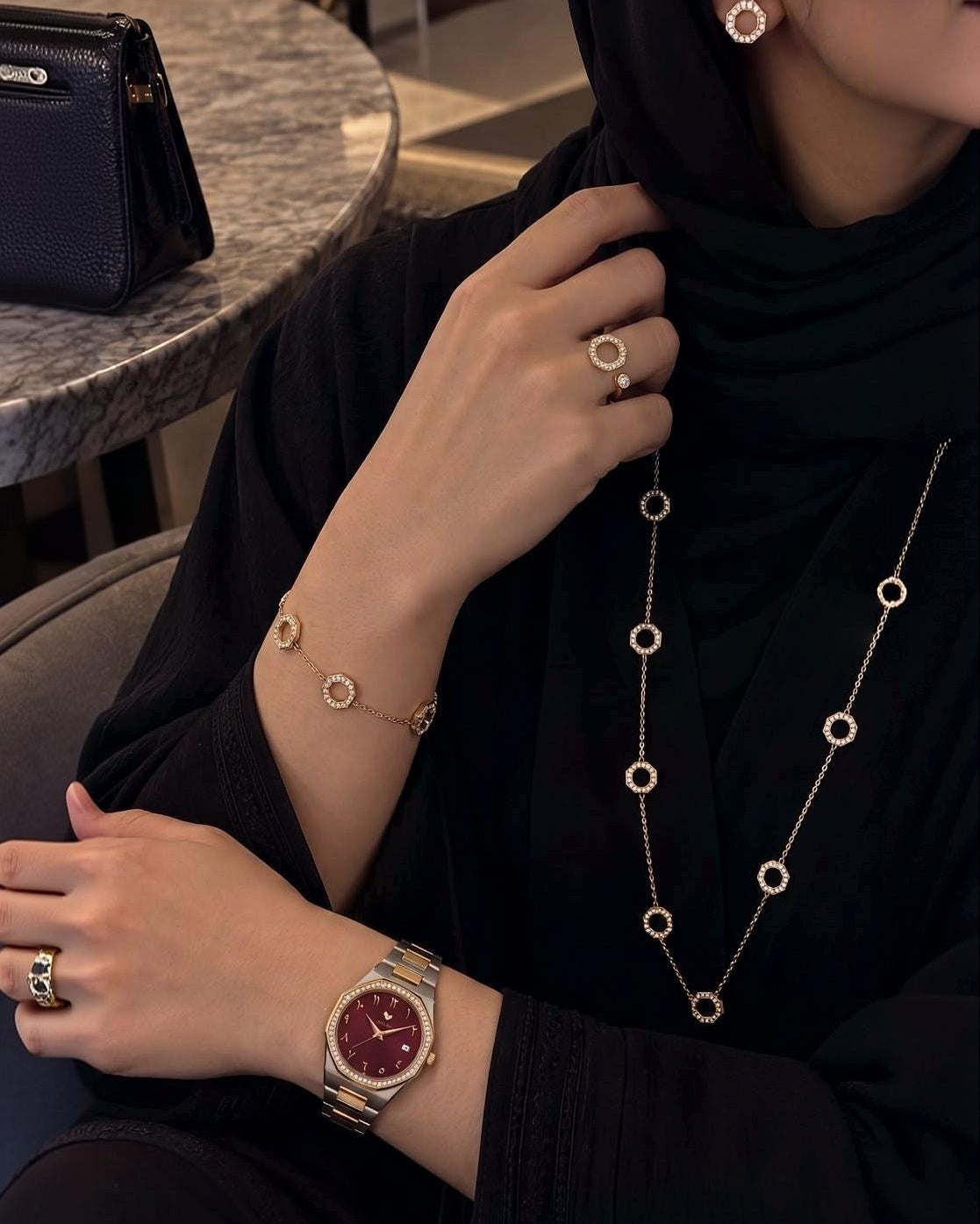 Marquise Burgundy Red + 5 Pieces Fine 925 Silver Jewelry Set