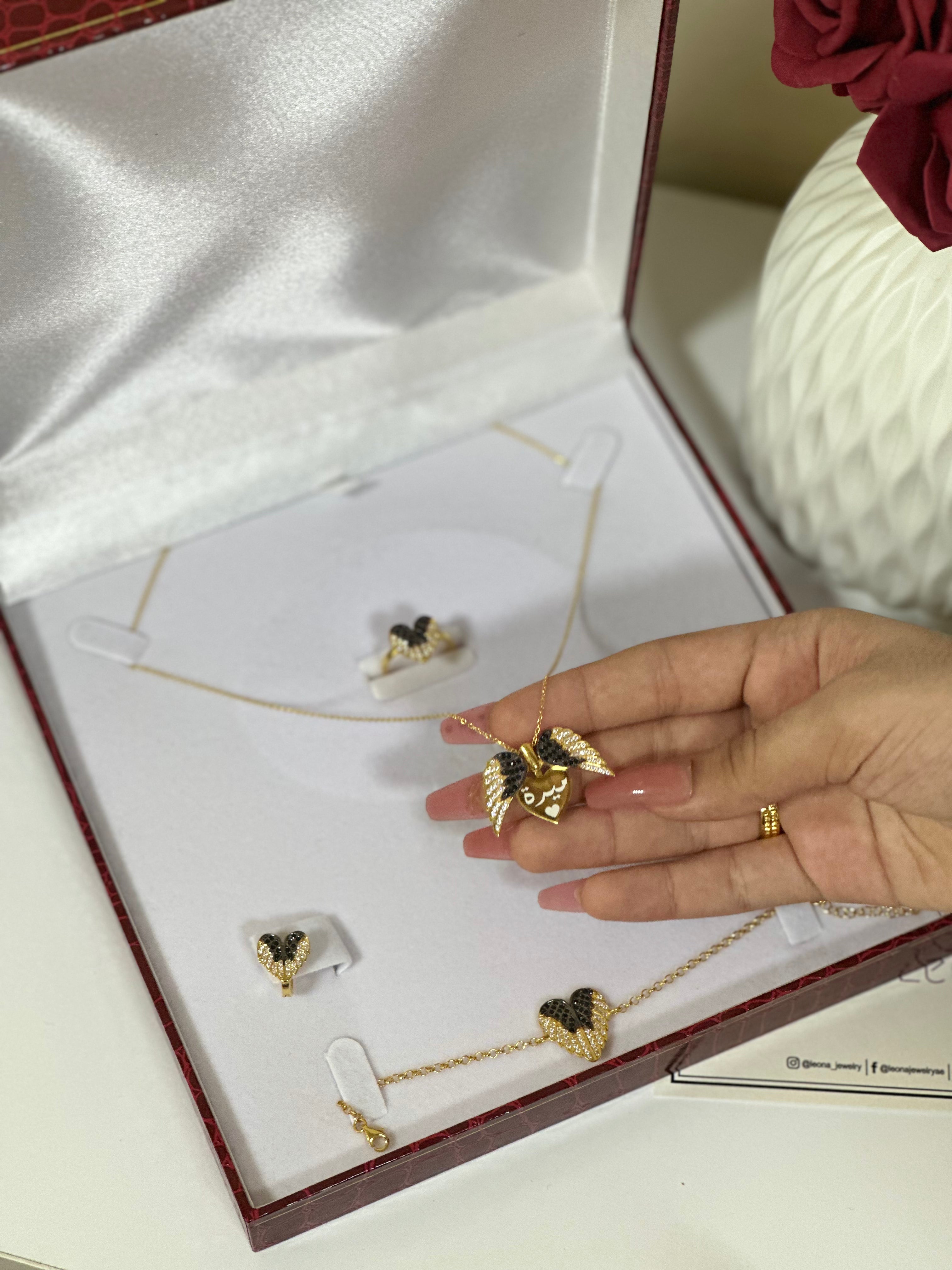 925 Silver Personalized Custom Love Angel Wings Name Jewelry Set - Leona Jewelry