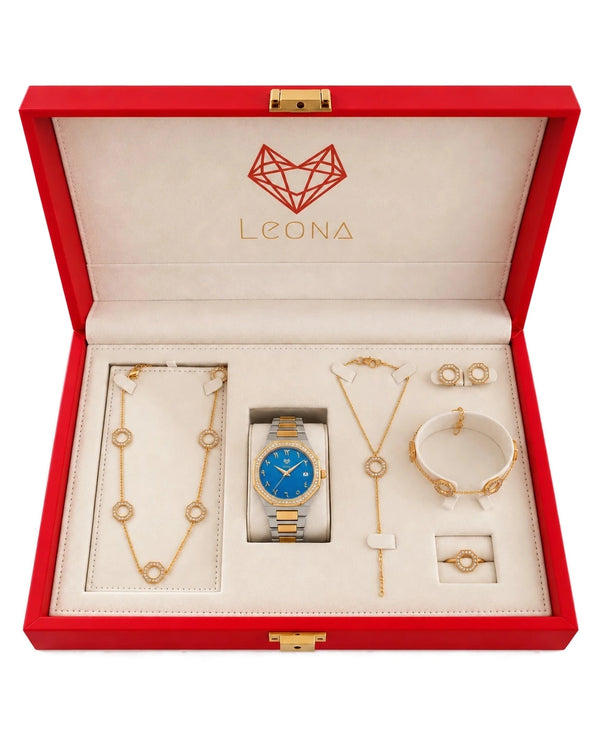 Marquise Blue + 5 Pieces Fine 925 Silver Jewelry Set