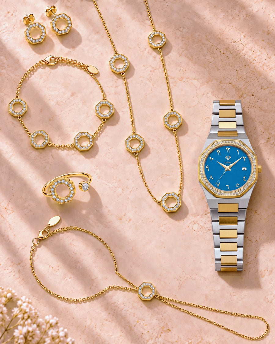 The Marquise Blue set: watch, necklace, bracelet, ring, earrings and hand chain