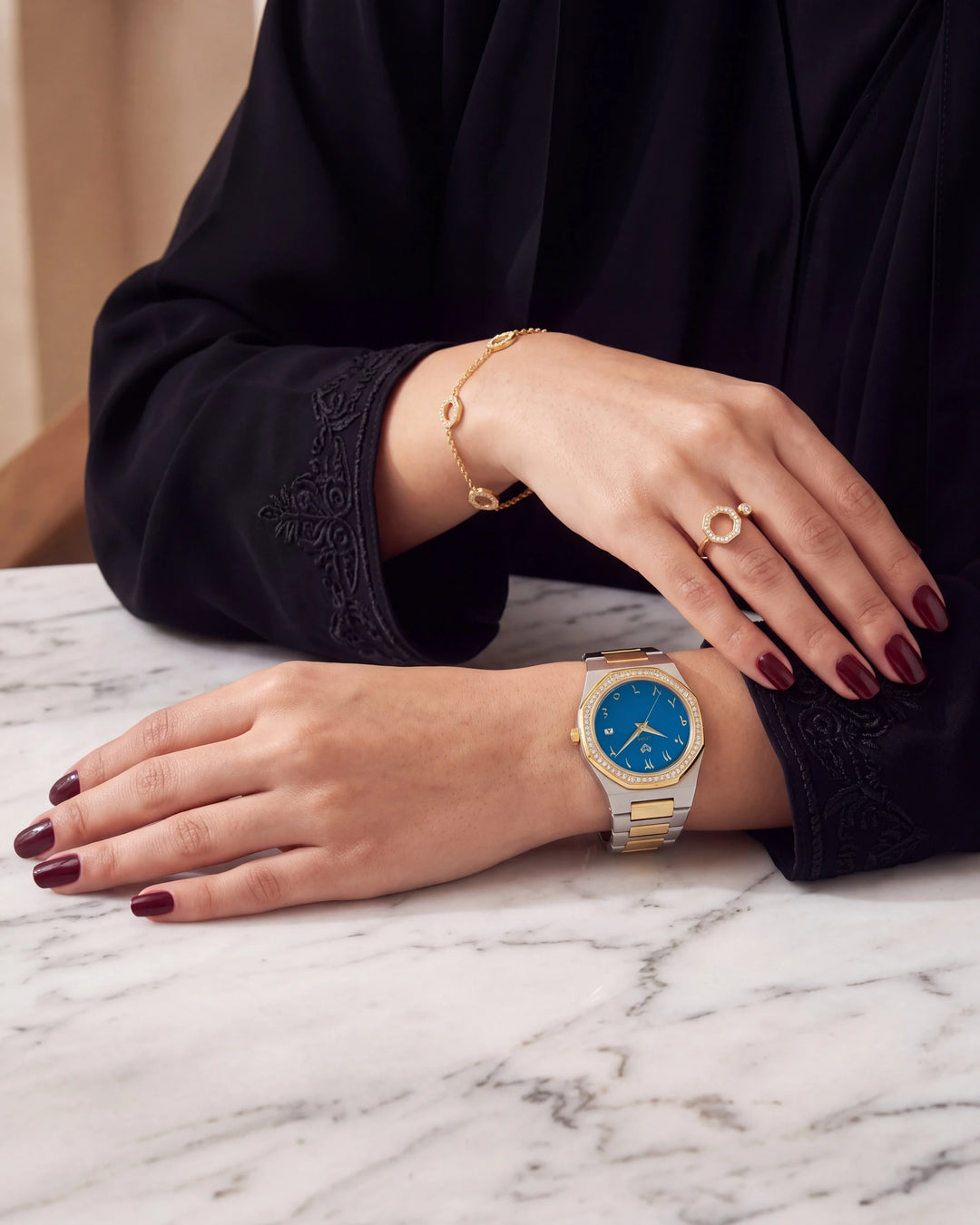 The Marquise watch with the bracelet for an occasion look