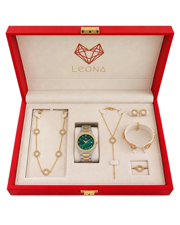 Marquise Malachite Green + 5 Pieces Fine 925 Silver Jewelry Set