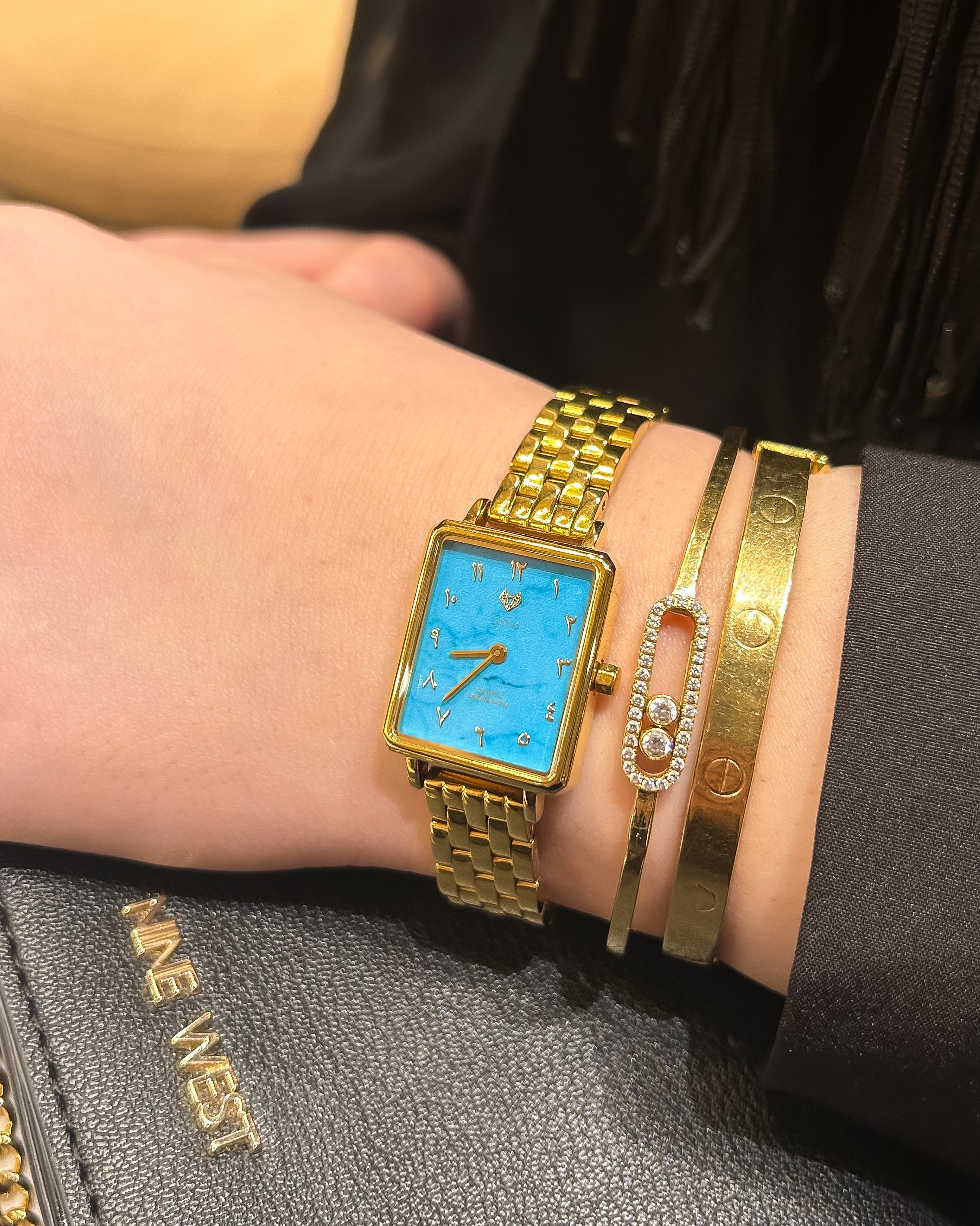 Elegance Watch Blue Turquoise Gold Plated - Leona Jewelry