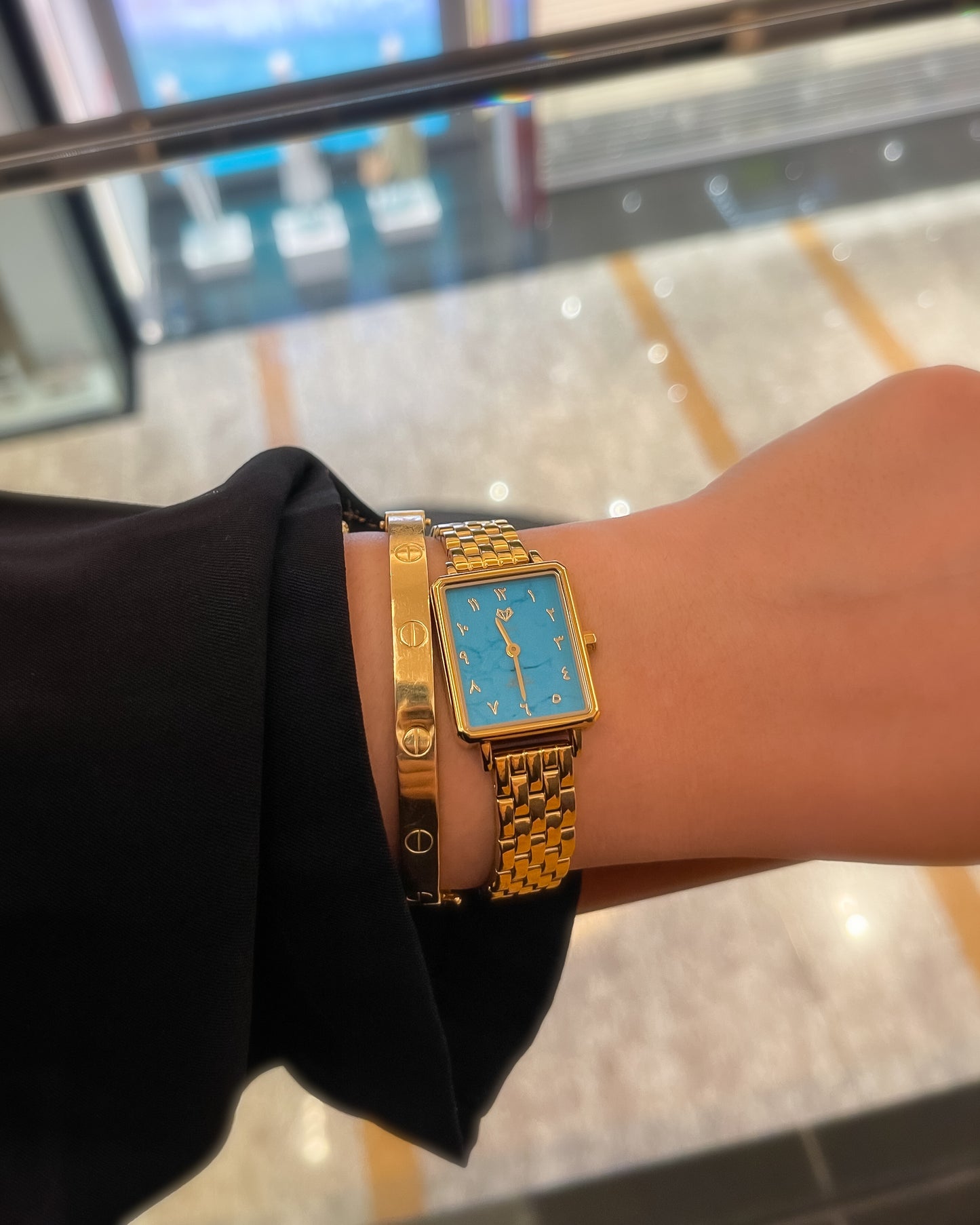 Elegance Watch Blue Turquoise Gold Plated