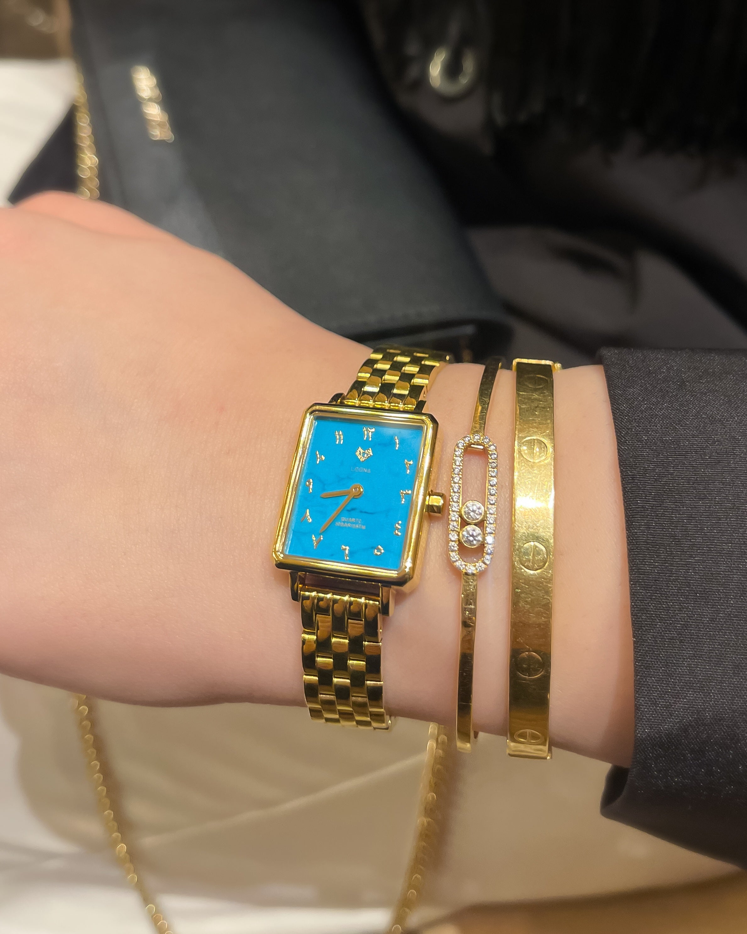 Elegance Watch Blue Turquoise Gold Plated - Leona Jewelry