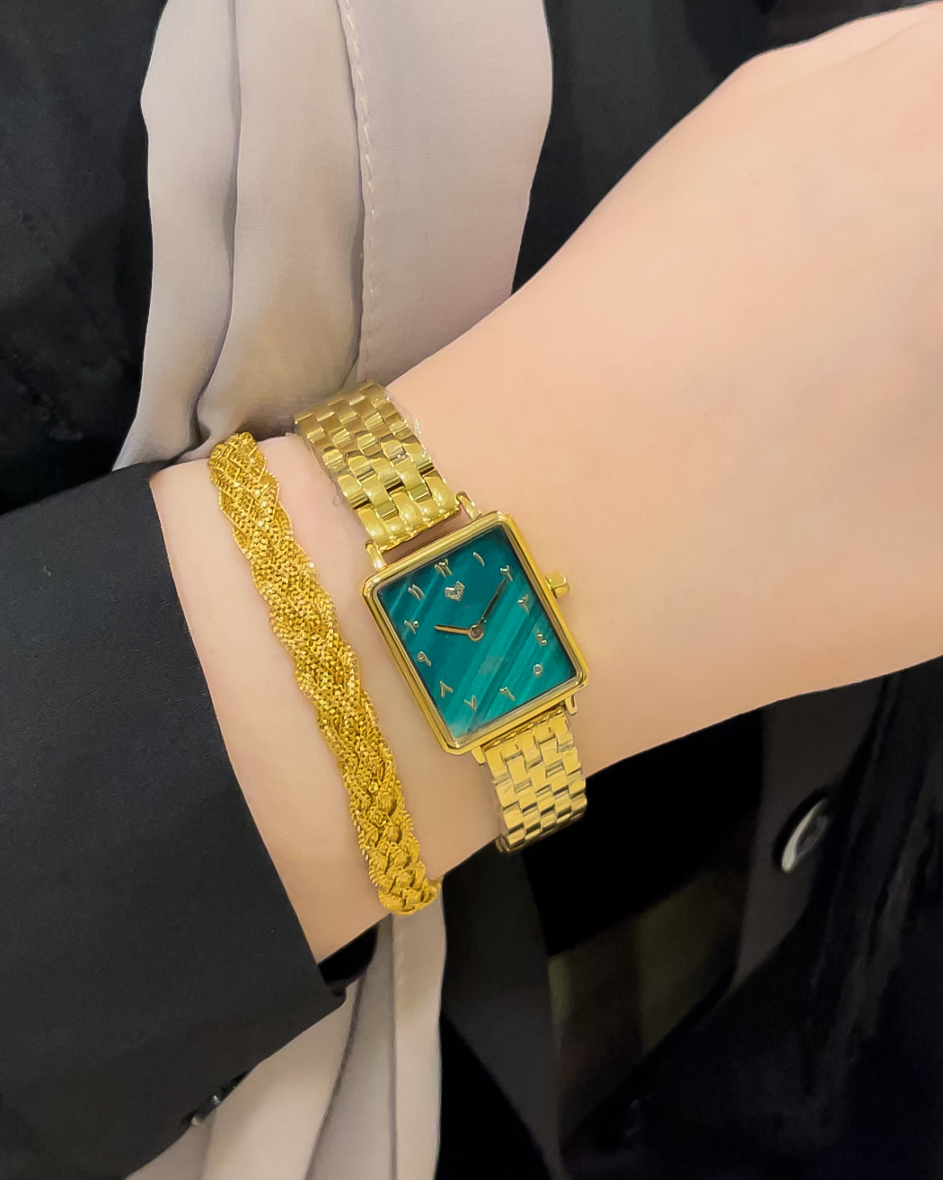 Elegance Watch Green Malachite Gold Plated - Leona Jewelry