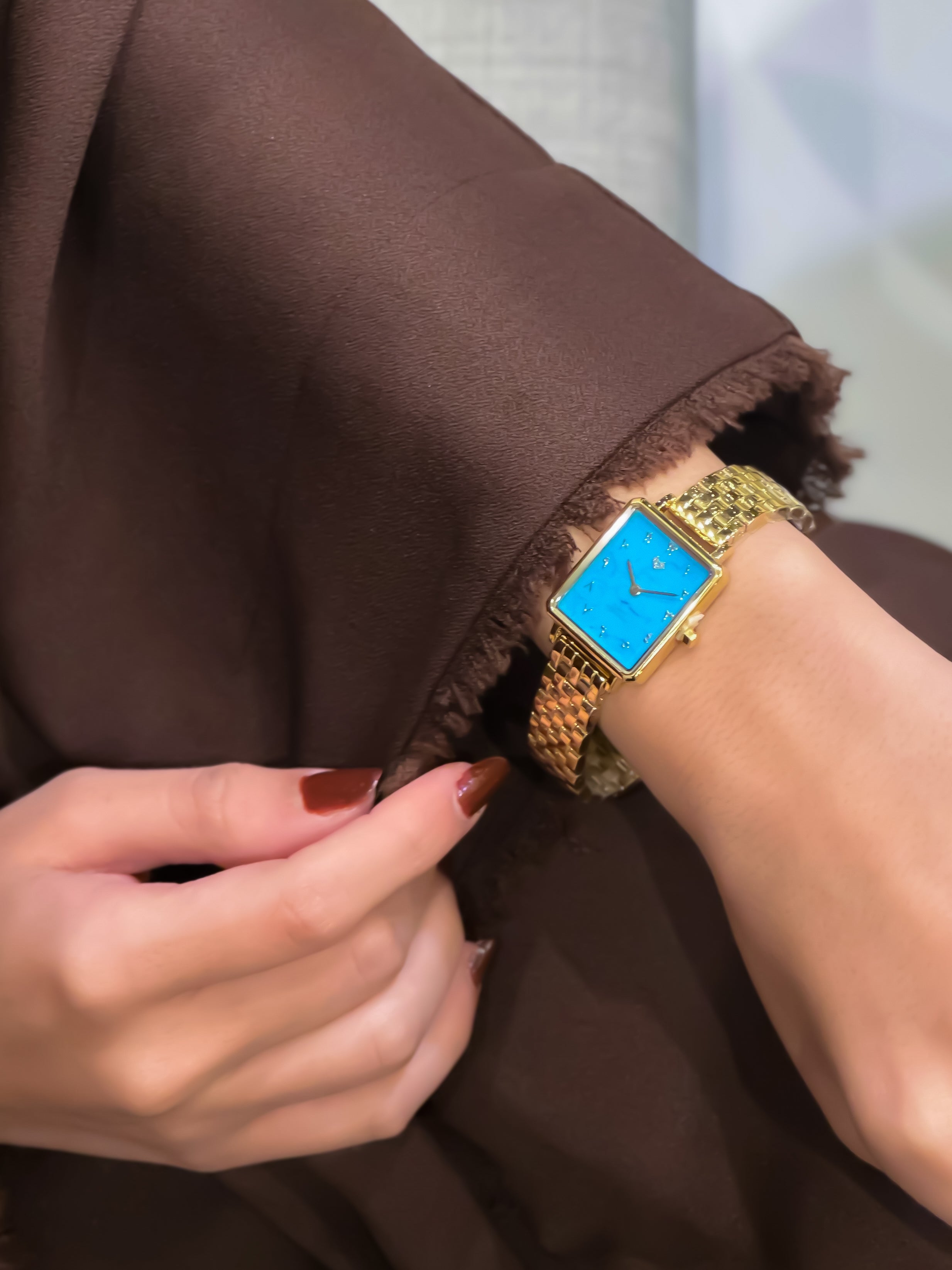 Elegance Watch Blue Turquoise Gold Plated - Leona Jewelry