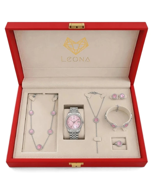 Perla Pink + 5 Pieces Fine 925 Silver Jewelry Set