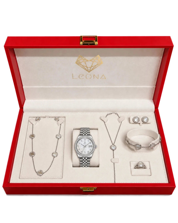 Perla White + 5 Pieces Fine 925 Silver Jewelry Set