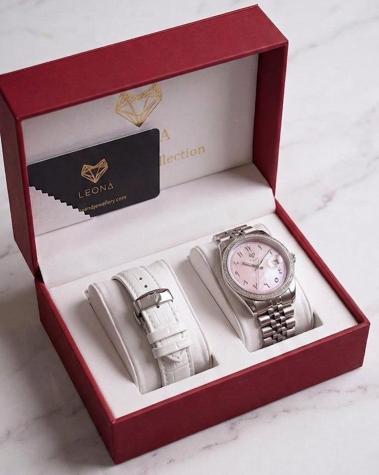 Perla Pink + Genuine Leather Strap