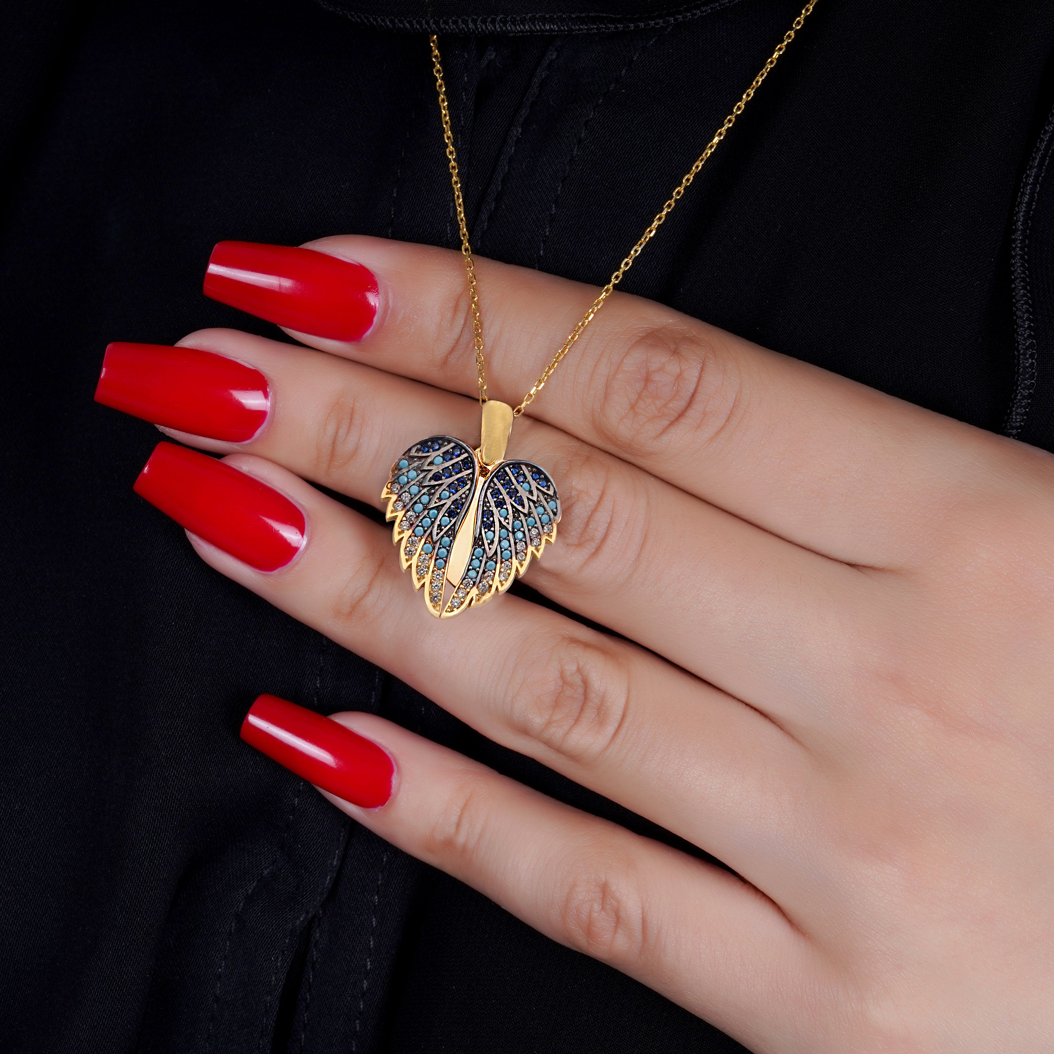 925 Silver Personalized Custom Angel Wings Name Necklace (Multicolor Stones) - Leona Jewelry