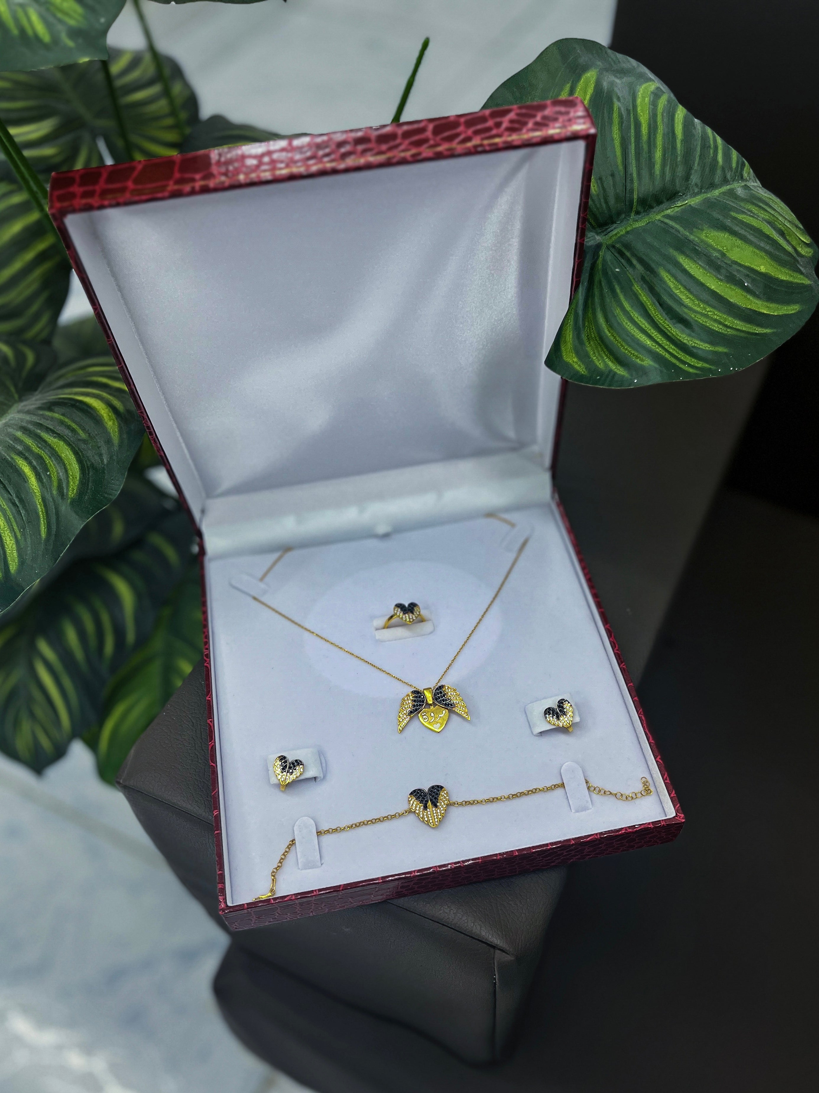 925 Silver Personalized Custom Love Angel Wings Name Jewelry Set - Leona Jewelry