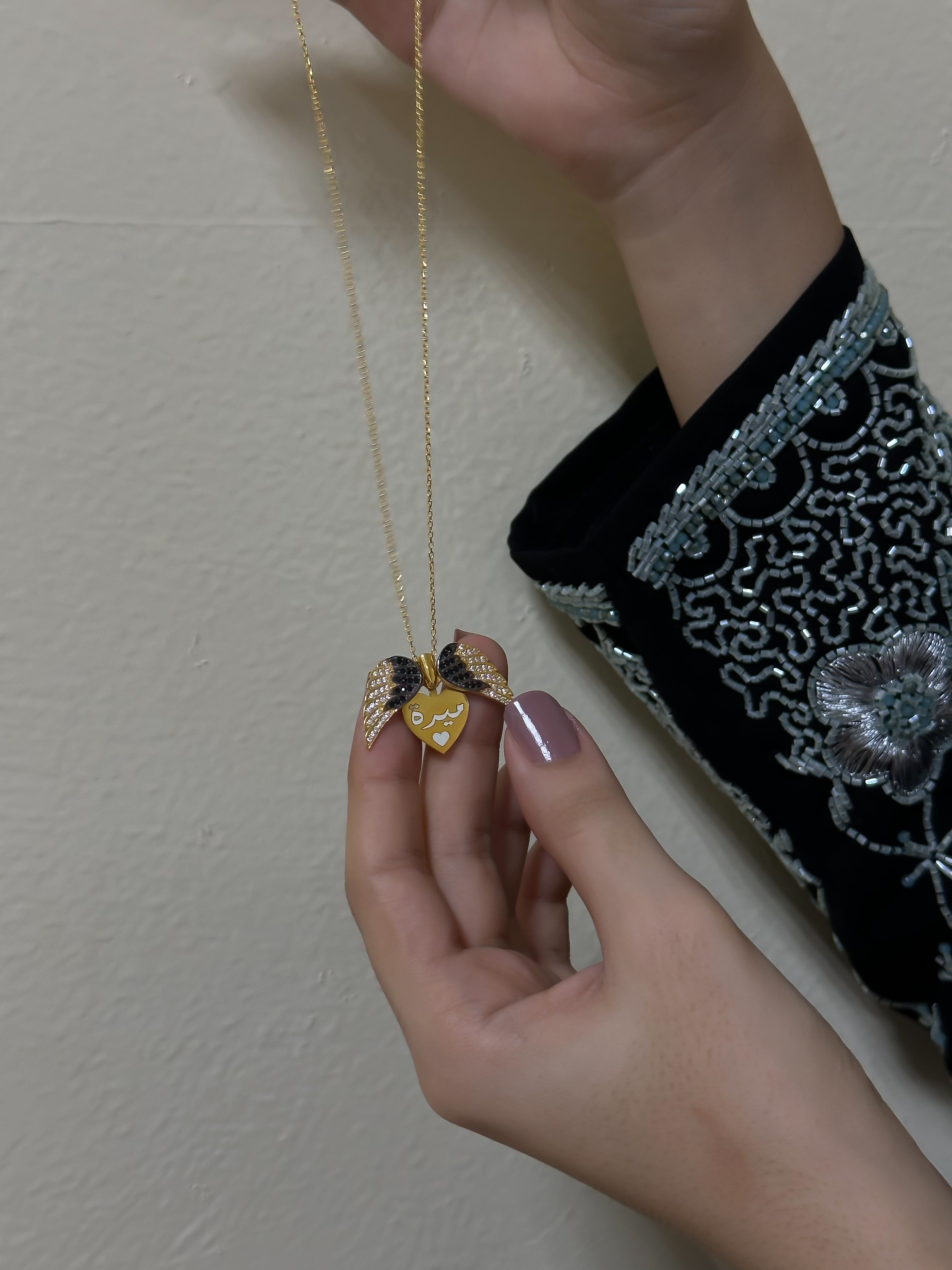 925 Silver Personalized Custom Angel Wings Name Necklace - Leona Jewelry