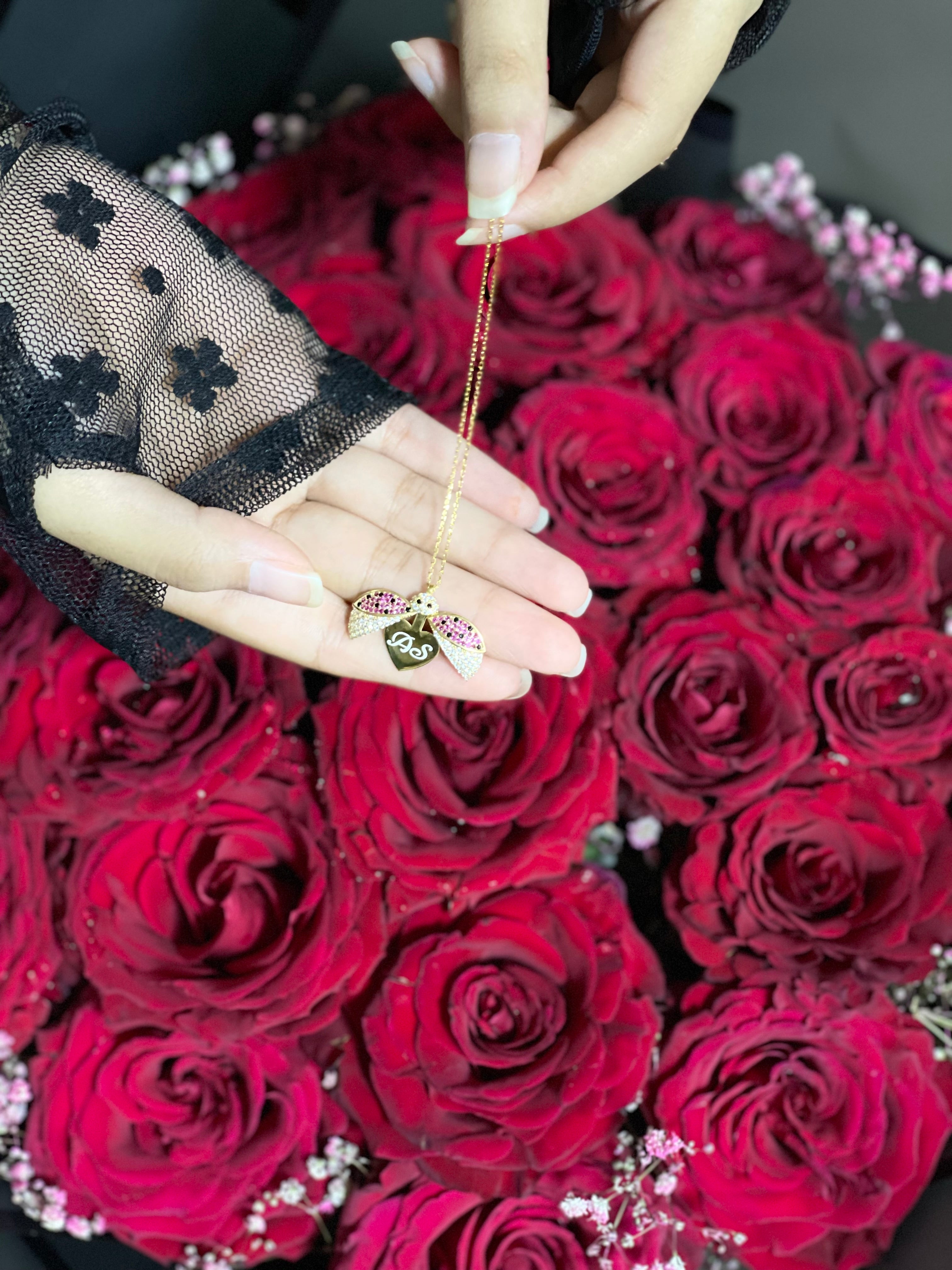 925 Silver Personalized Custom Ladybug Name Necklace - Leona Jewelry