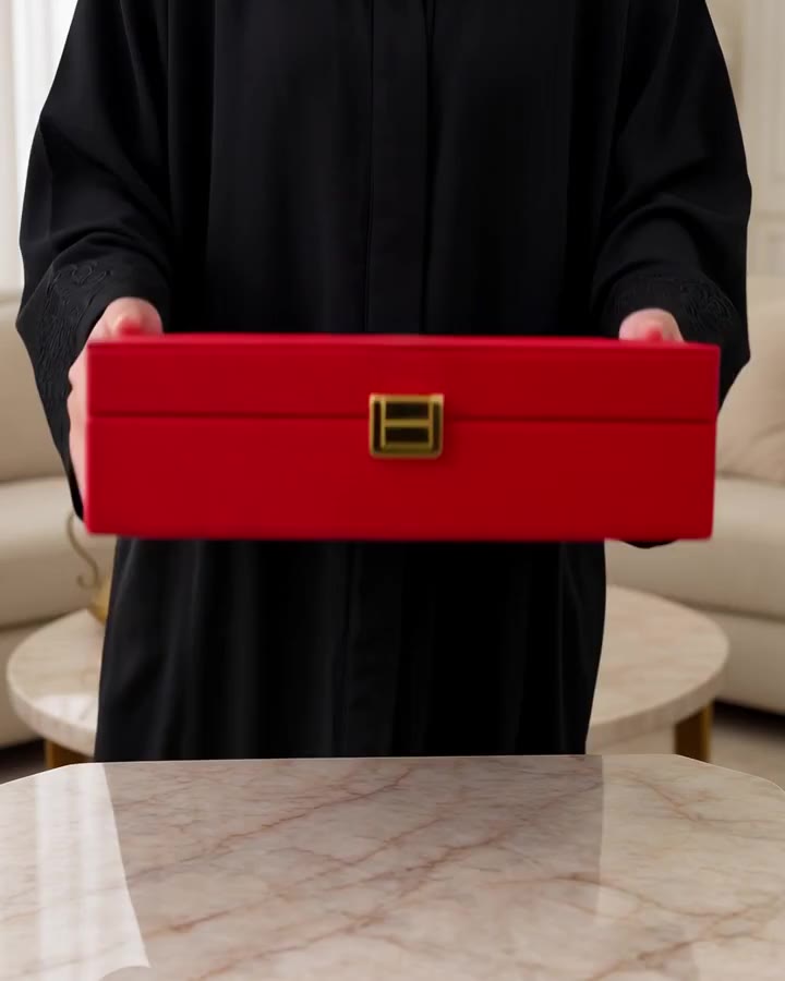 Opening the luxury box with the watch and the five pieces