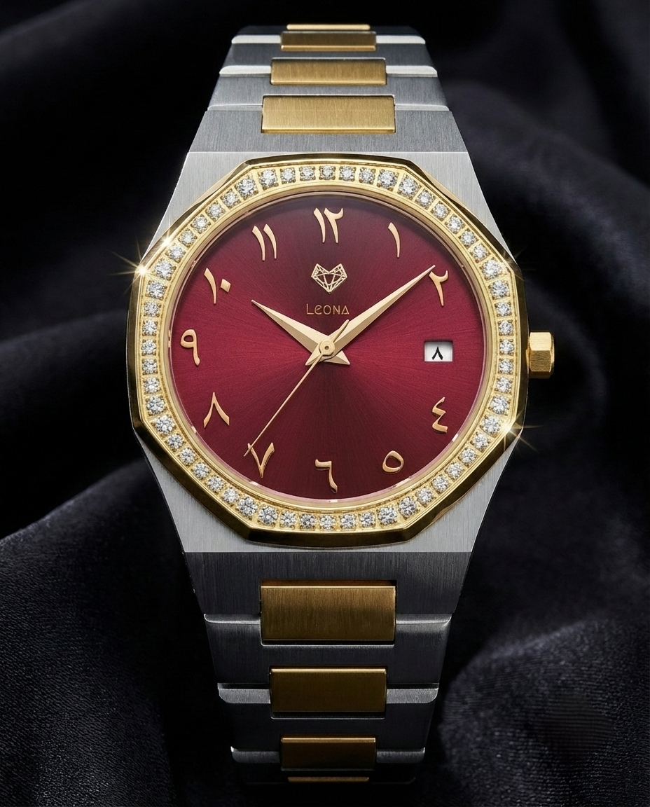 ساعة ماركيز - أرقام عربية / فولاذ 316L مطلي بالذهب الخالص / حركة يابانية من سيتيزين / مقاومة للماء / كريستال مضاد للخدش والكسر