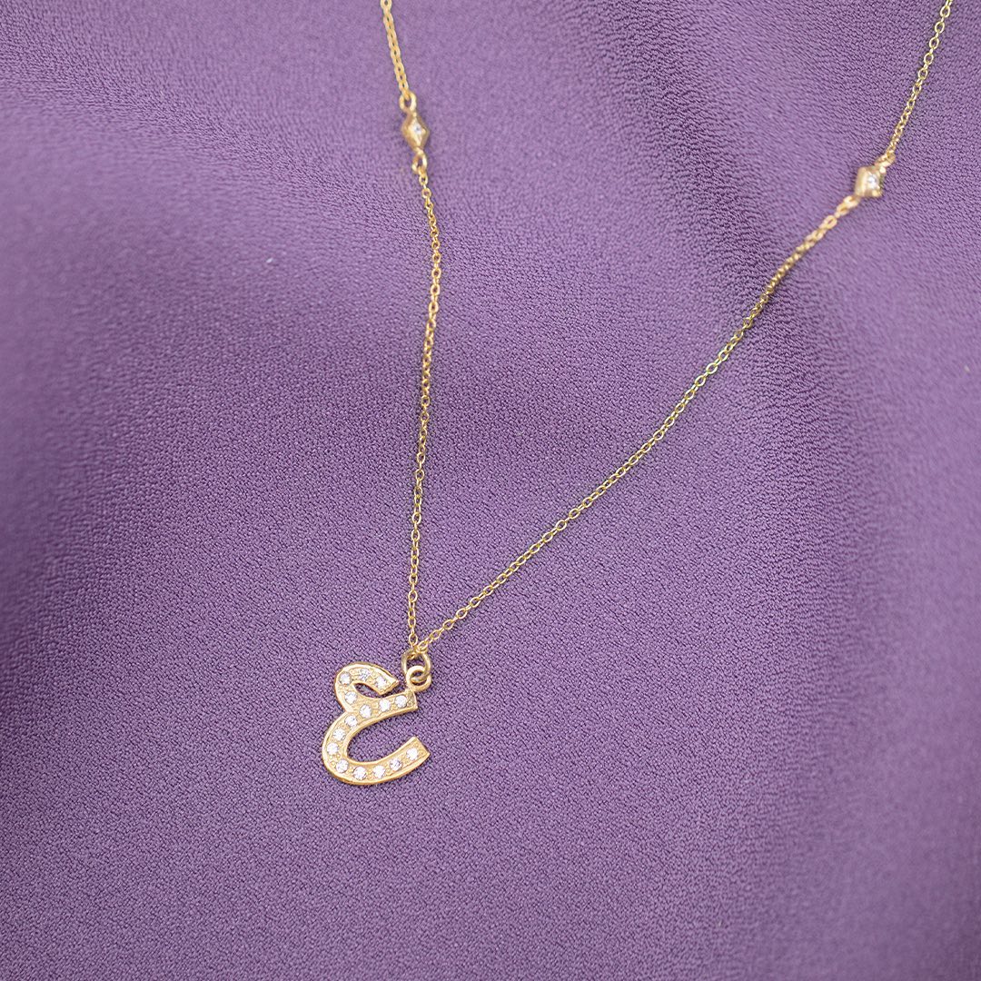 18K Gold Personalized Custom Letter With Stones Necklace