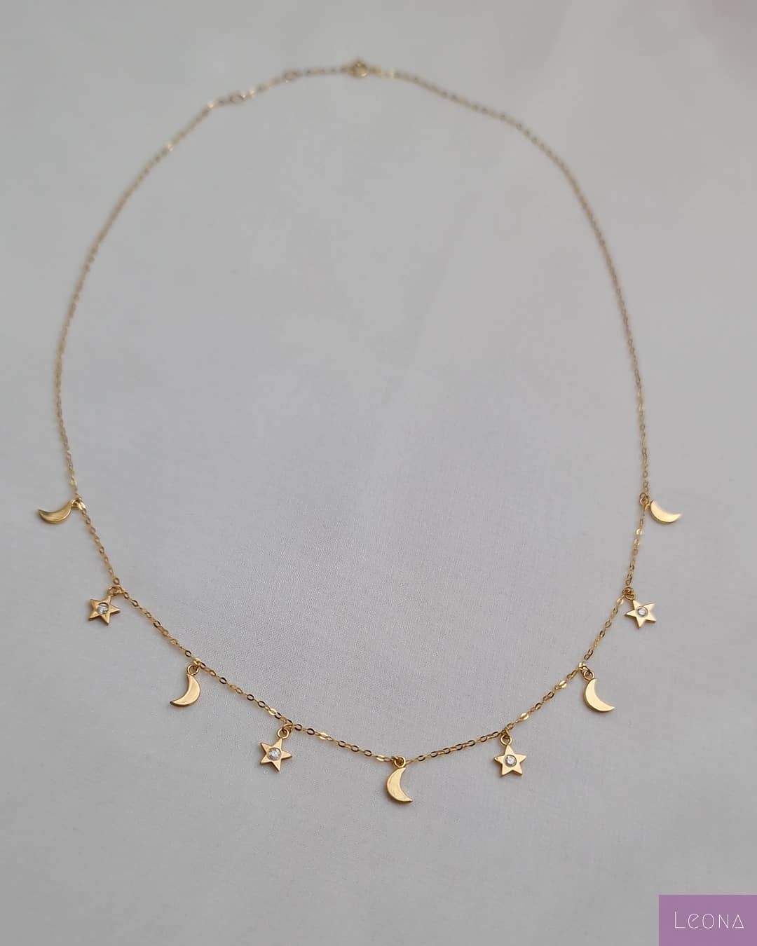 18K Gold Moon & Stars Necklace