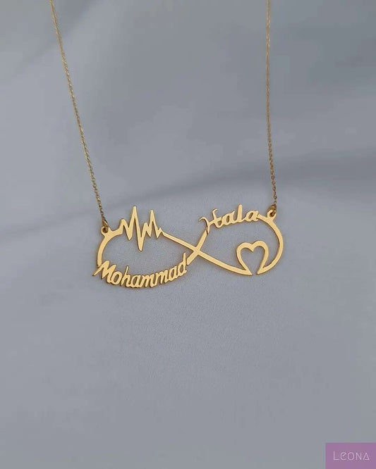 18K Gold Personalized Custom Couple Names Infinity and Heart Necklace