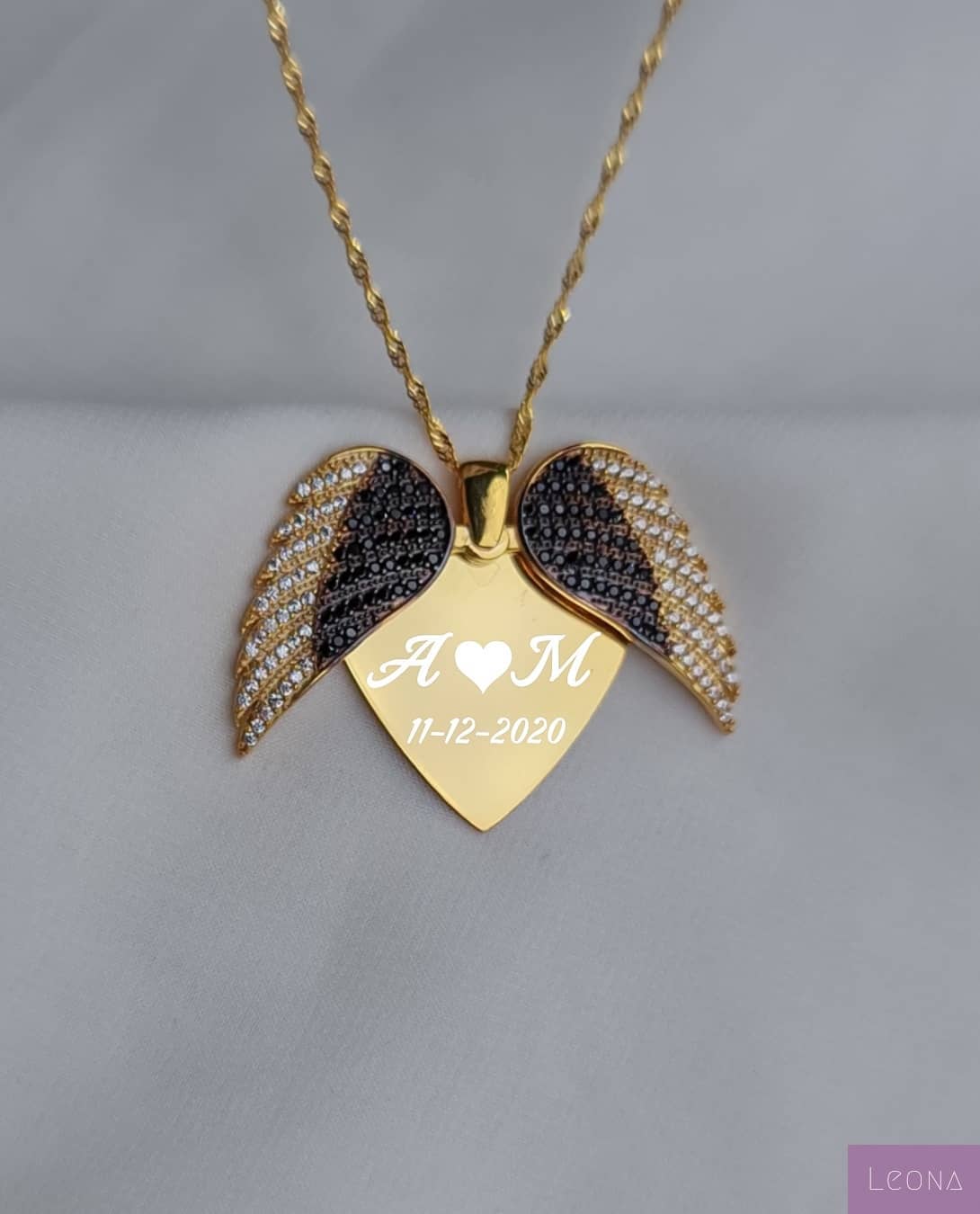 925 Silver Personalized Custom Big Angel Wings Name Necklace - Leona Jewelry