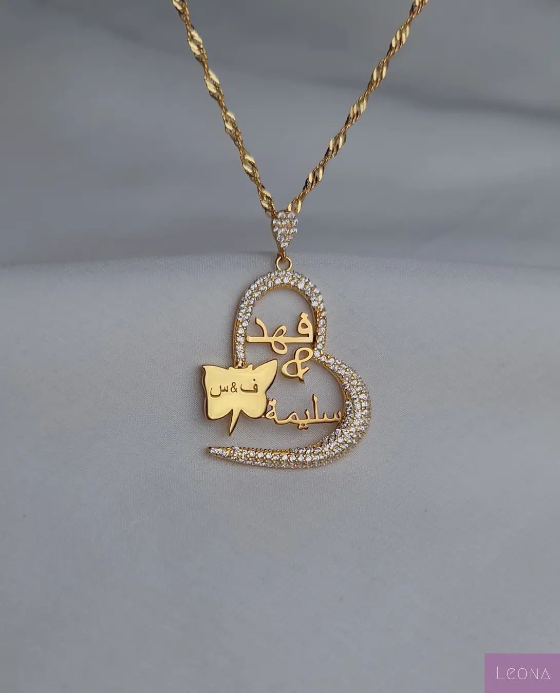 925 Silver Personalized Custom Love Couple Names & Butterfly Necklace - Leona Jewelry