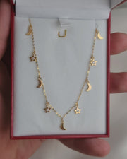 18K Gold Moon & Stars Necklace