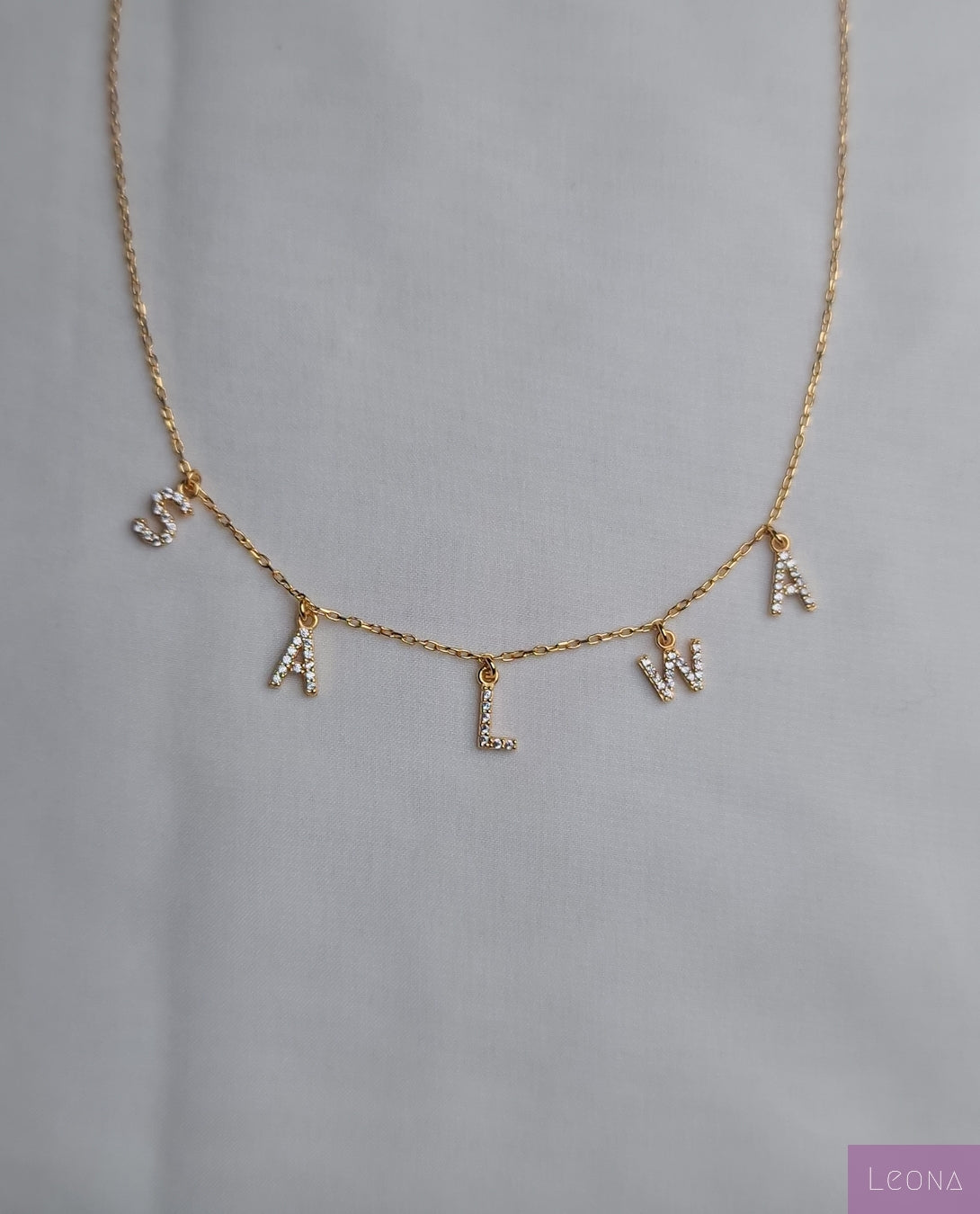 925 Silver Personalized Custom Letters With Stones Name Necklace - Leona Jewelry